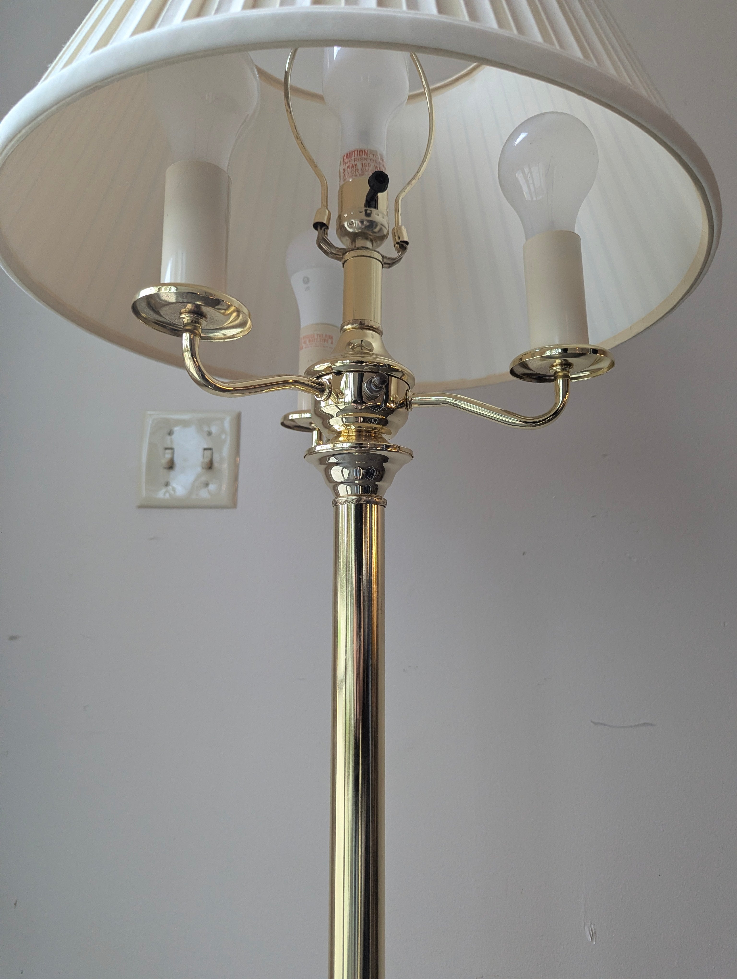 Traditional Brass Toned Triple Socket Floor Lamp with Pleated Shade