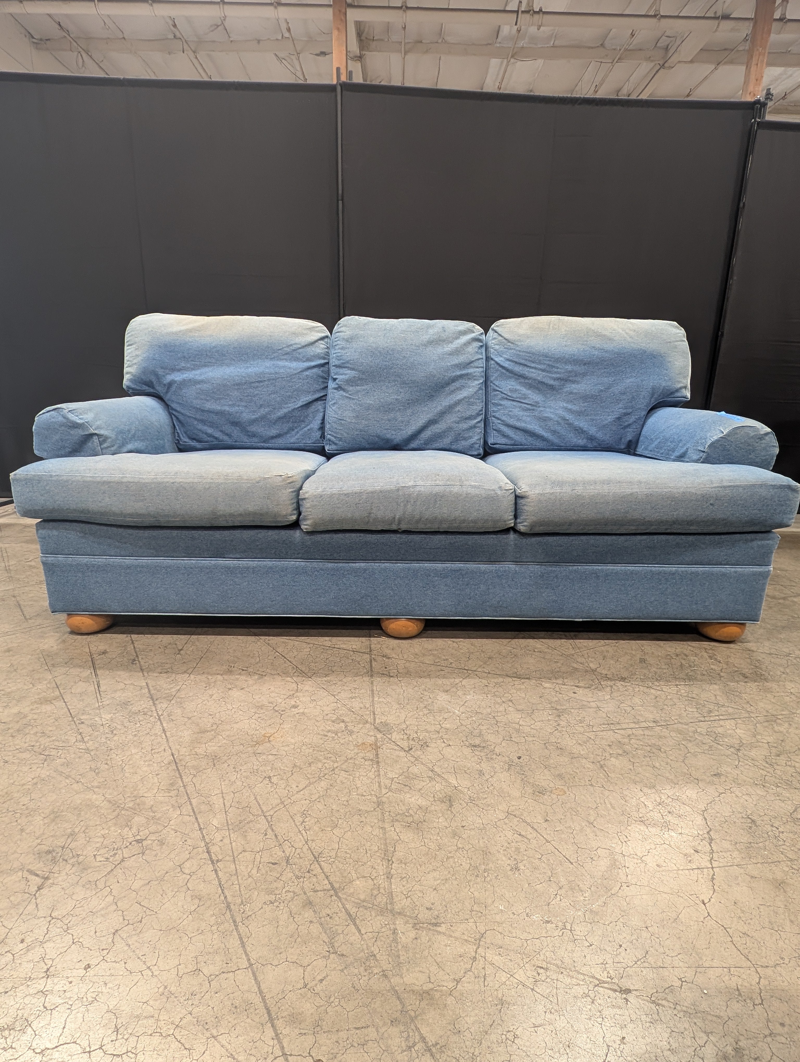 Ethan Allan Distressed Denim Three-Seater Sofa