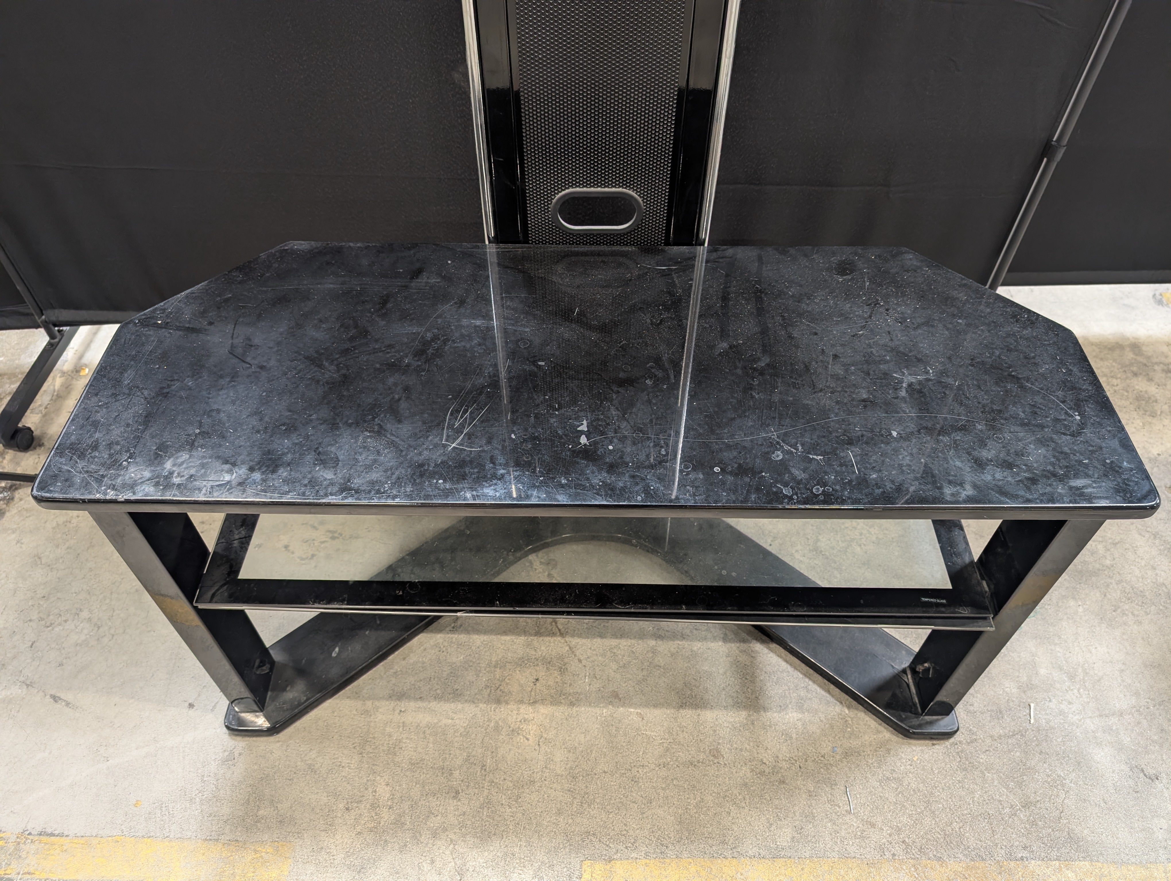 Modern Black Glass Media Console with Shelves