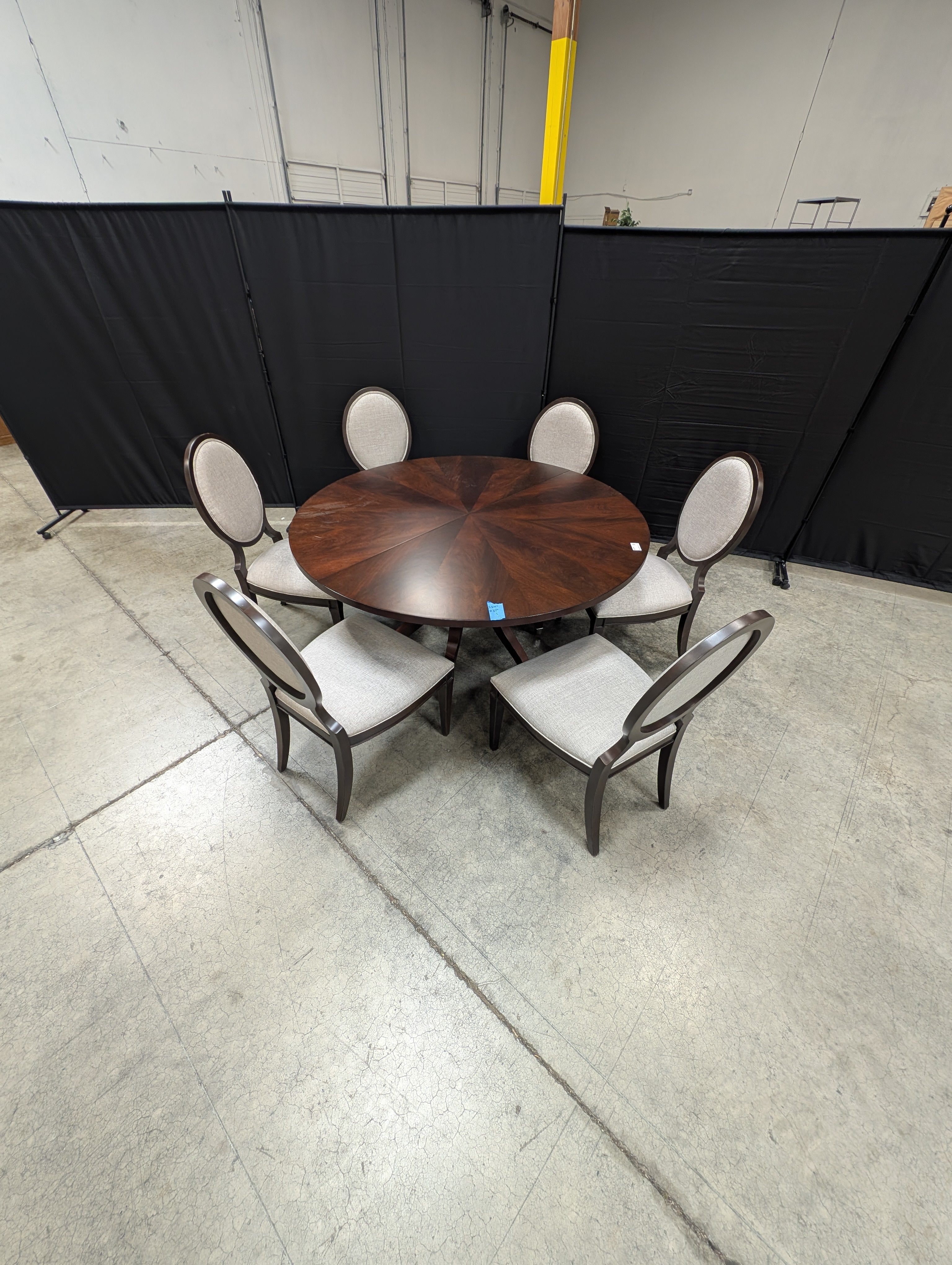 ETHAN ALLEN Dark Wood Dining Set with Six Upholstered Chairs