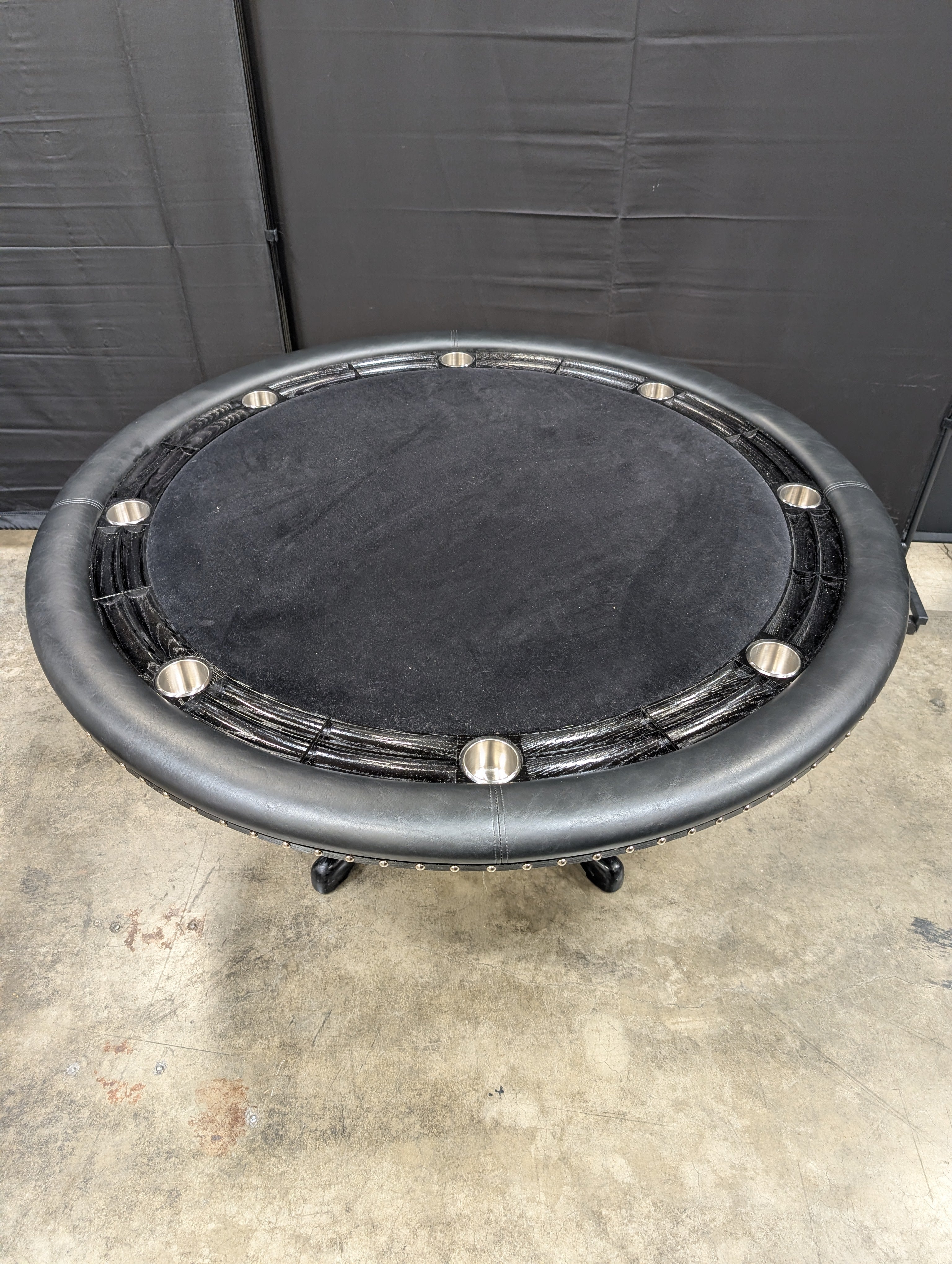 Round Black Pedestal Poker Table with Cup Holders