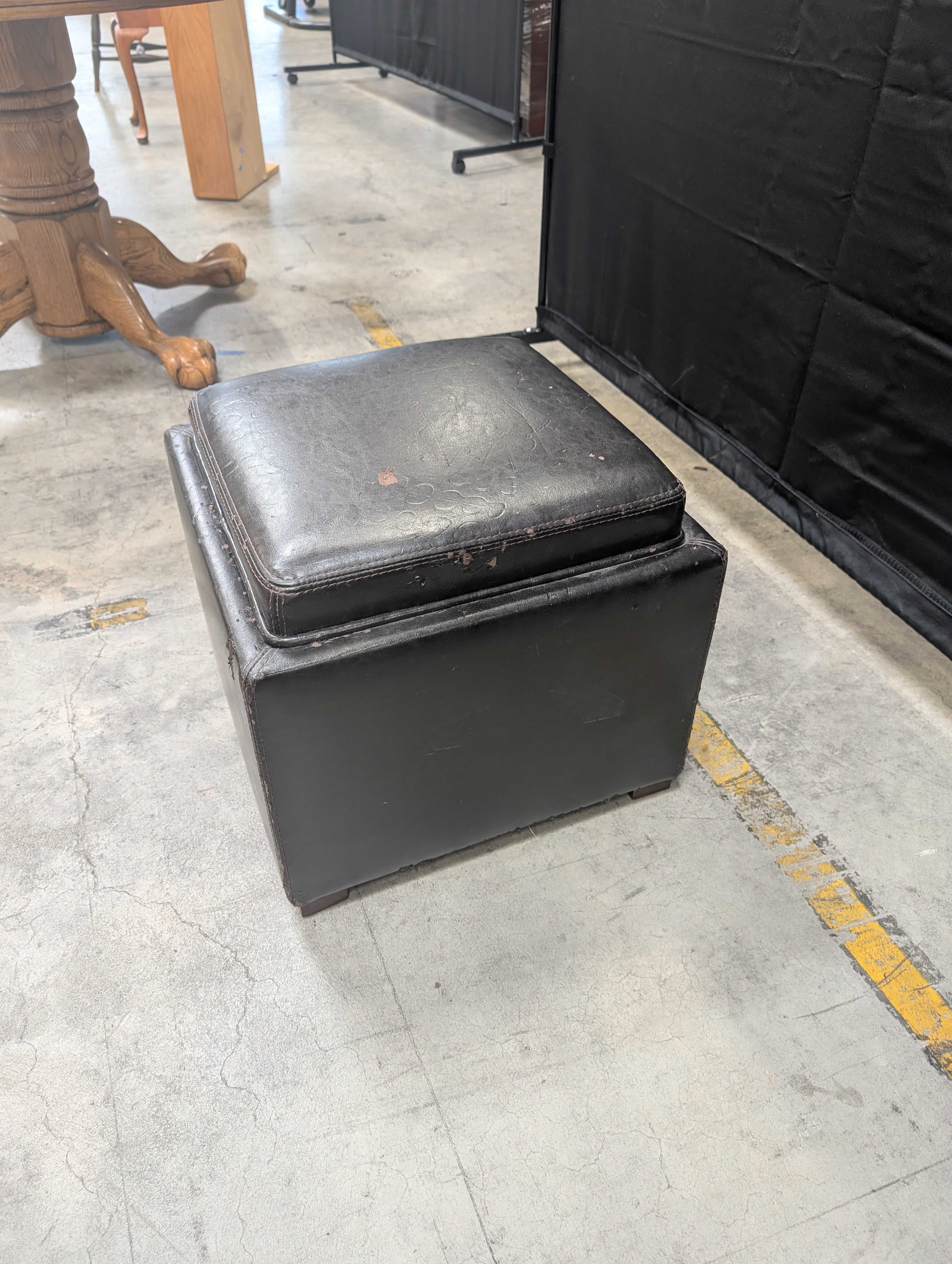Brown Faux Leather Cube Ottoman with Feet