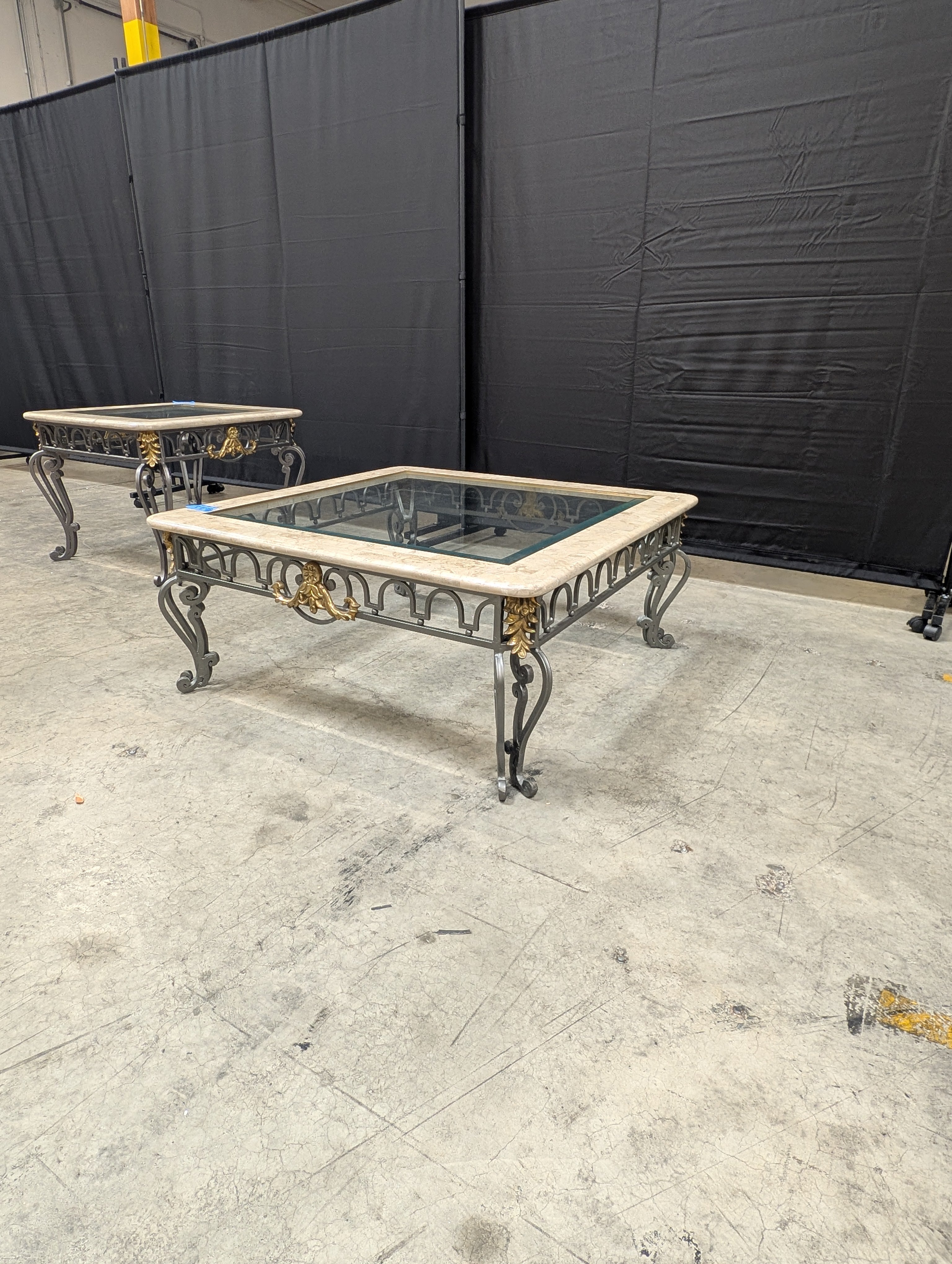 Decorative Stone Top and Metal Base Accent Tables