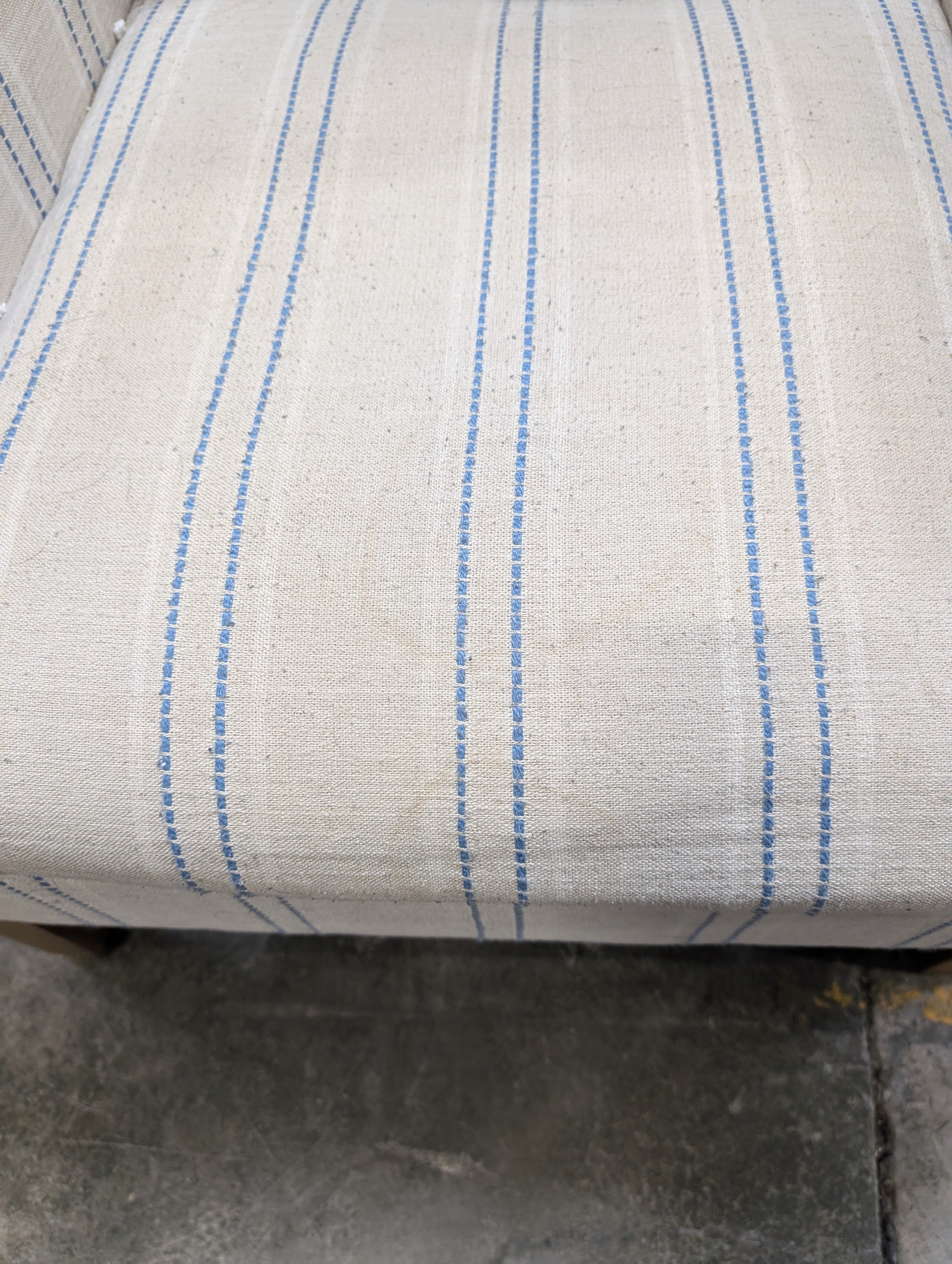Upholstered Wingback Armchair with Blue Stripes