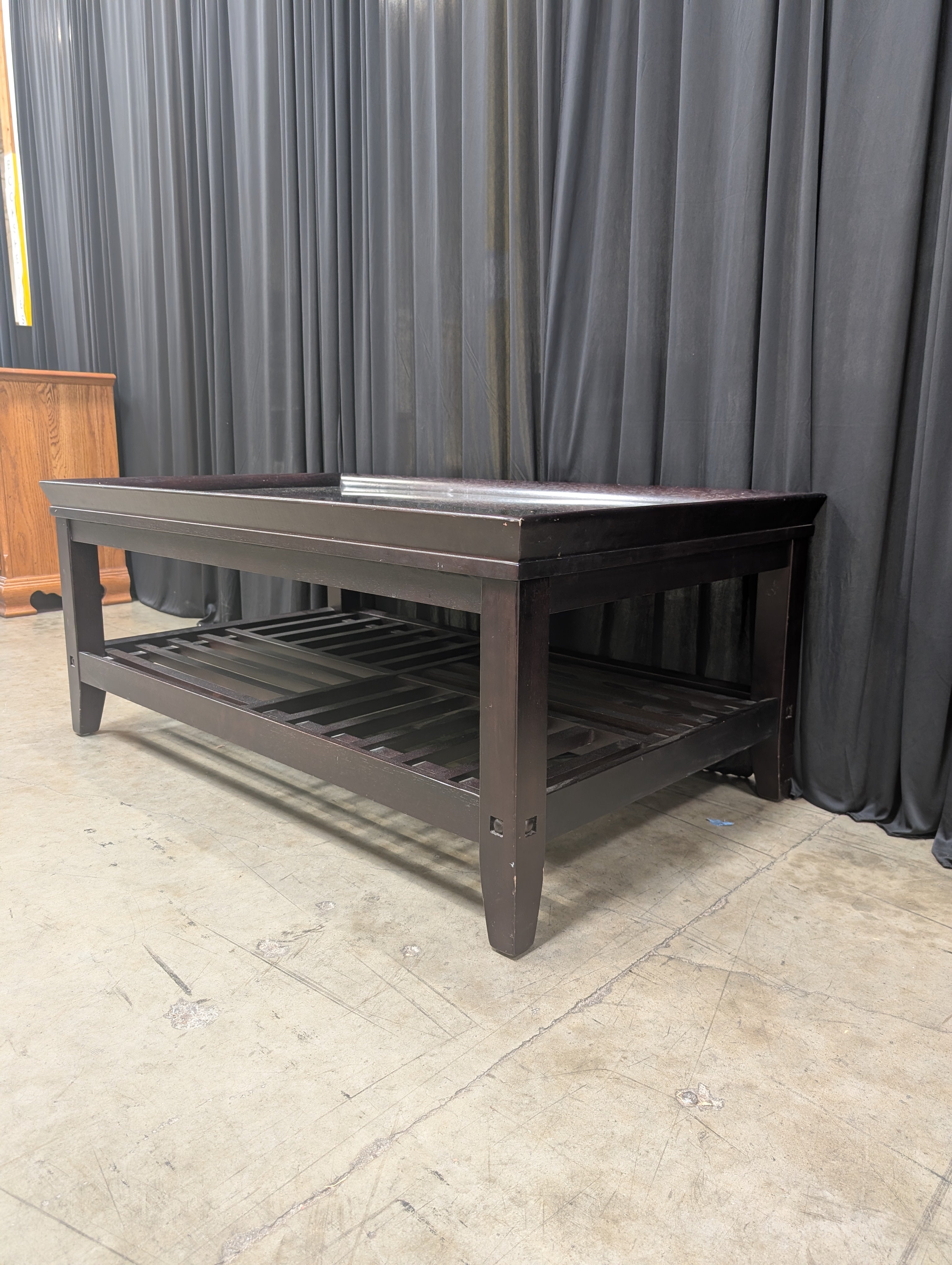 Dark Espresso Wood Coffee Table with Glass Top