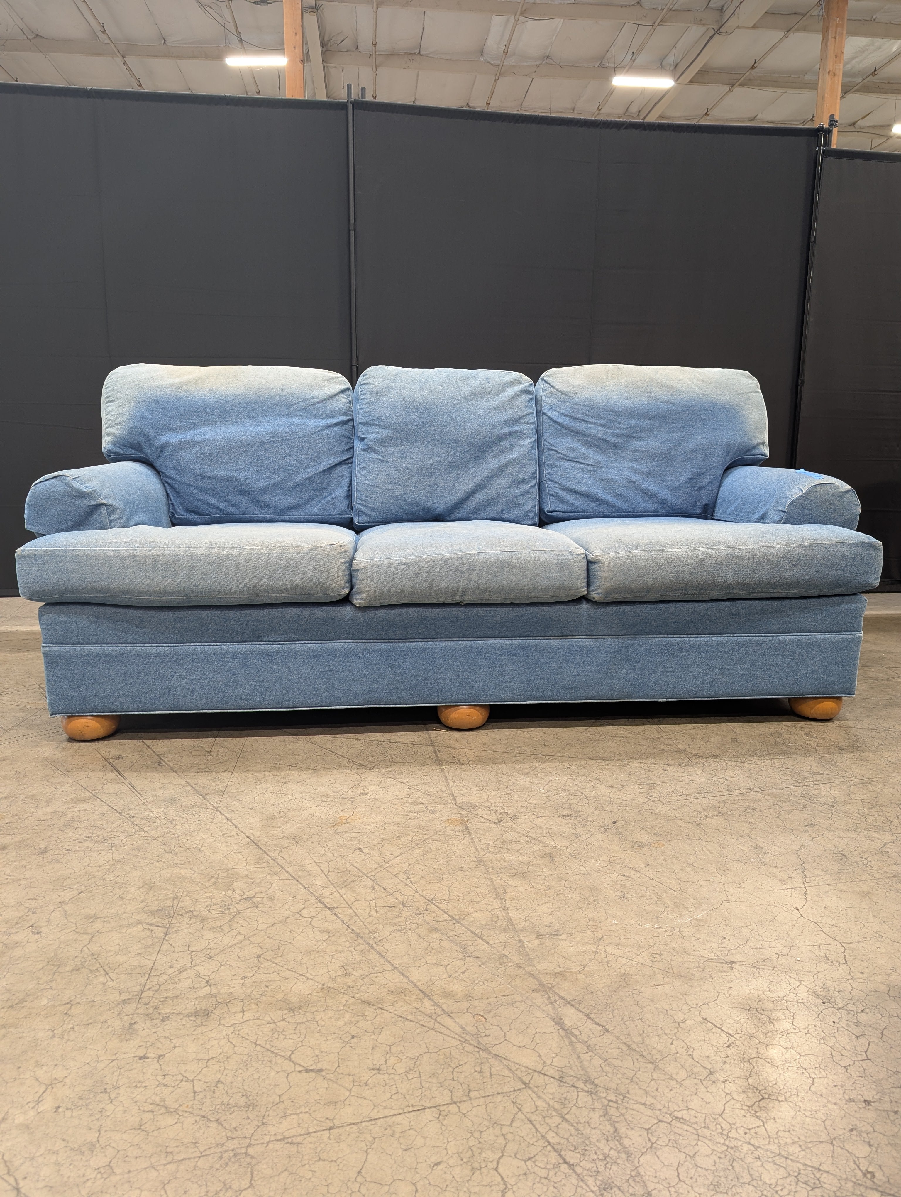 Ethan Allan Distressed Denim Three-Seater Sofa