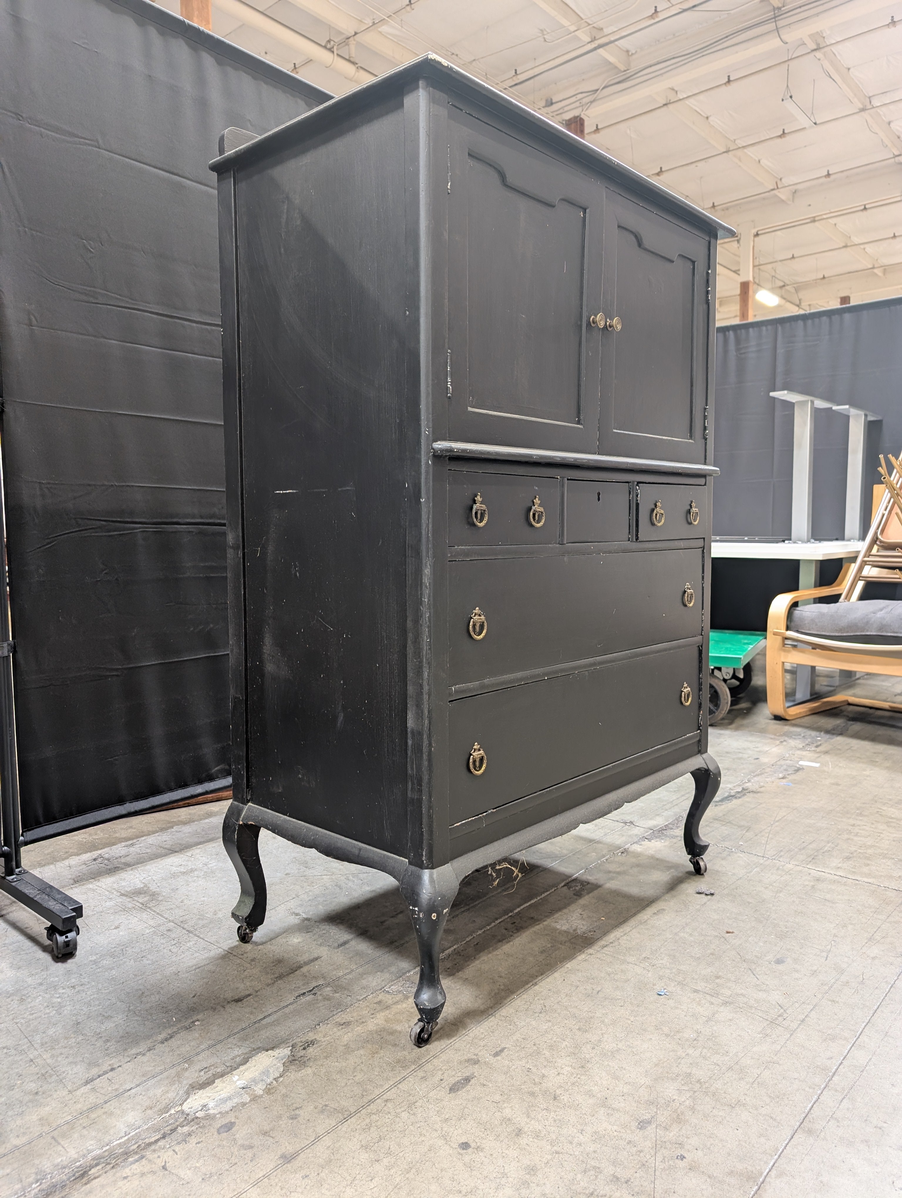Black Painted Hickory Furniture Co. Storage Cabinet with Drawers