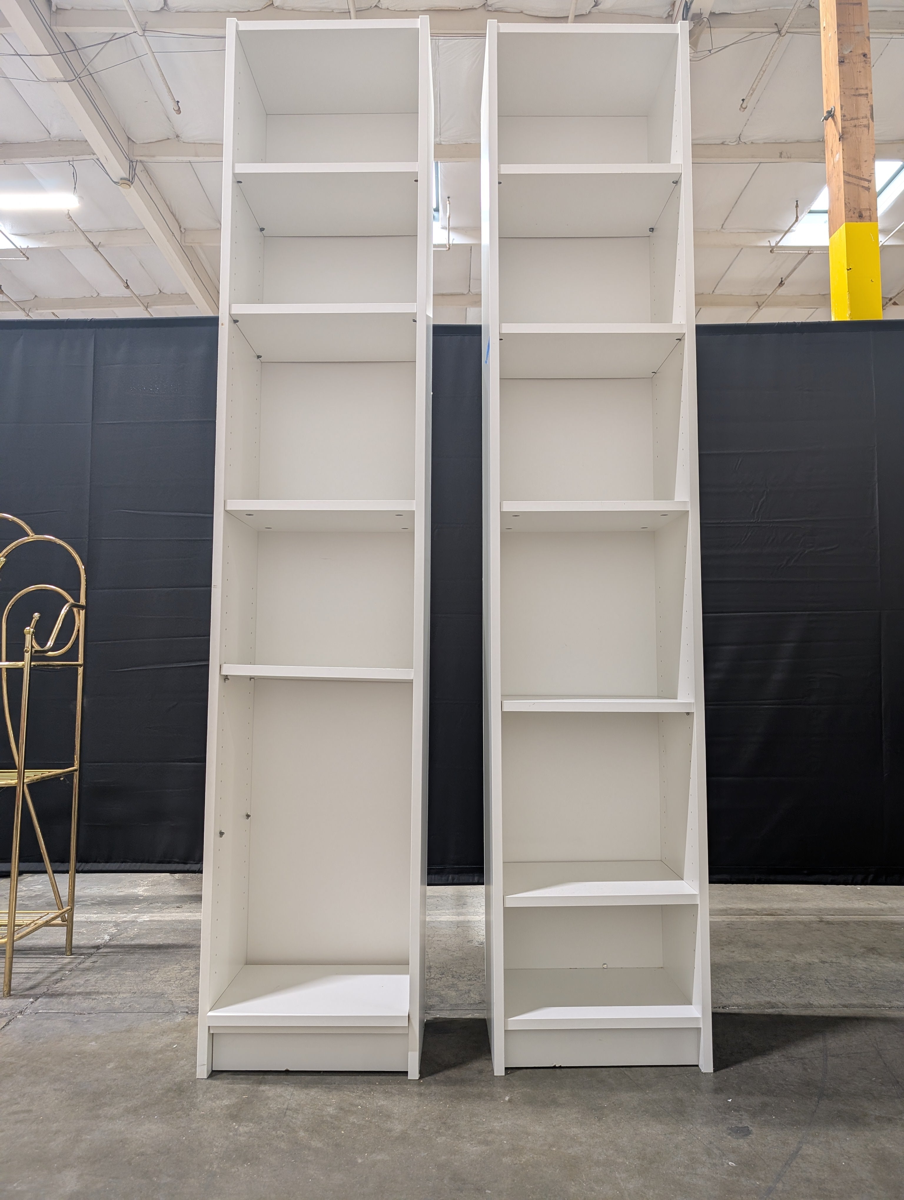 Pair of White Five-Shelf Adjustable Bookcase