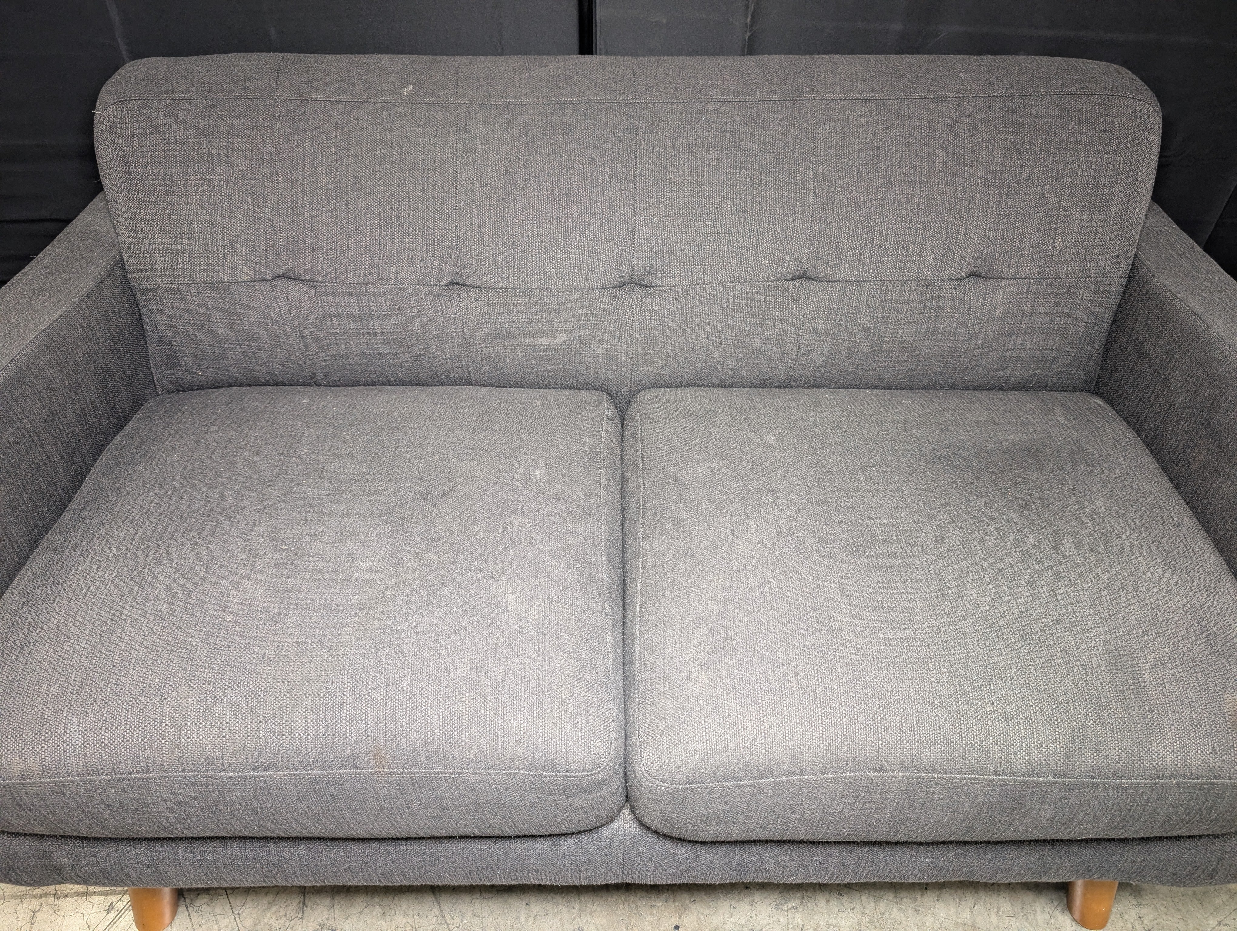 Used Dark Grey Fabric Sofa with Tapered Wood Legs