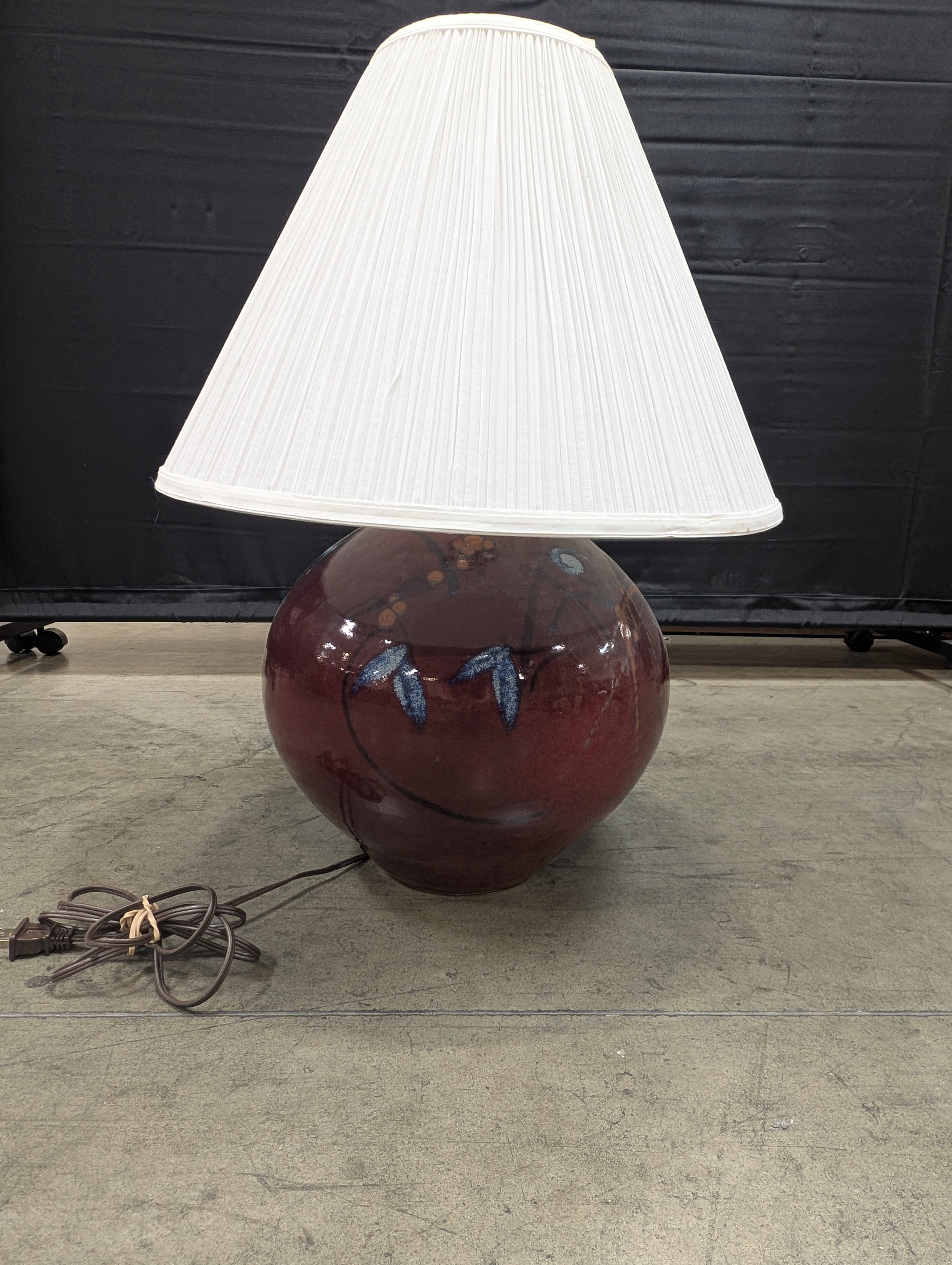 Artisan Glazed Ceramic Table Lamp with Floral Design