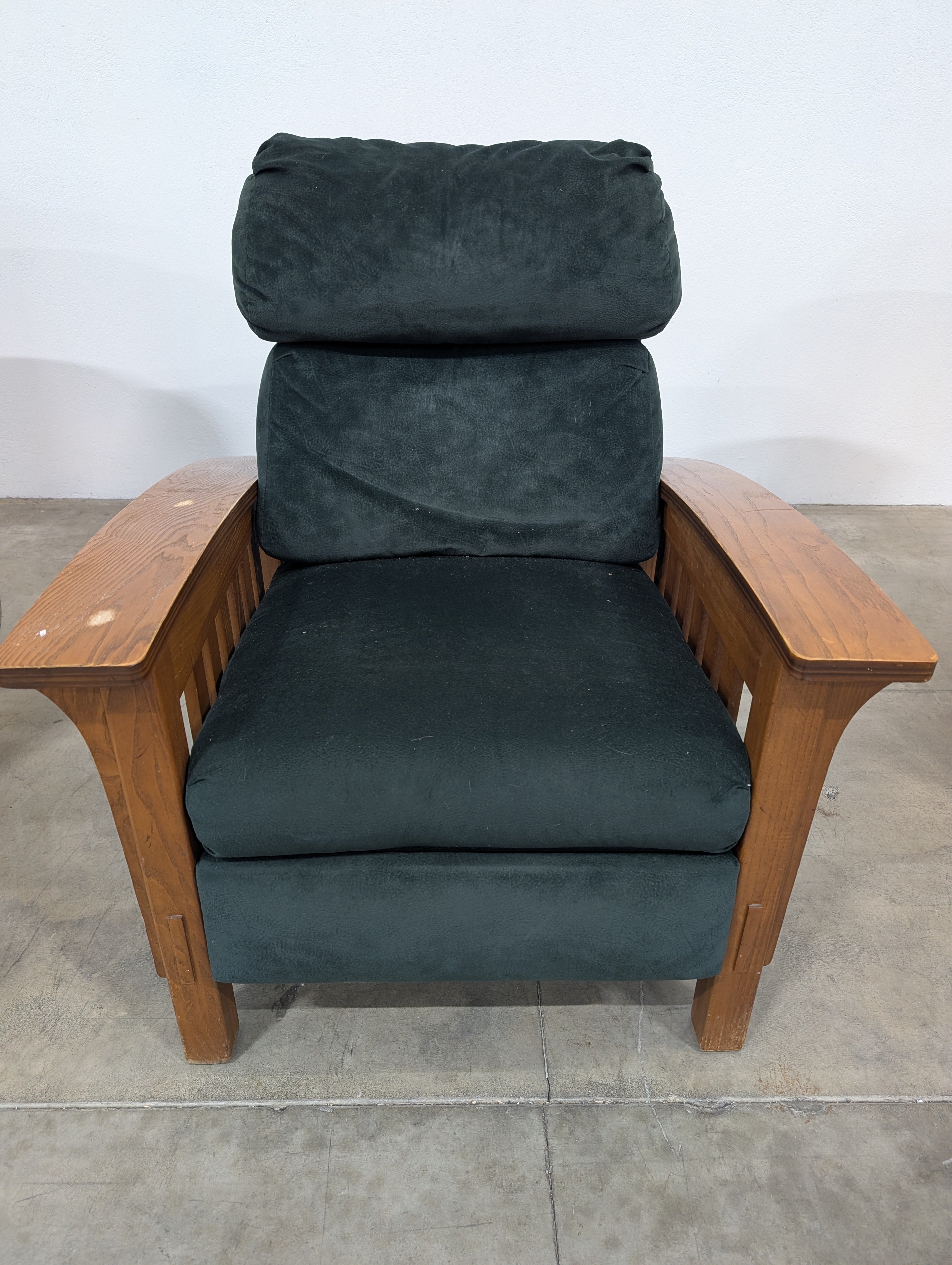Mission Style Oak Armchair with Forest Green Upholstery