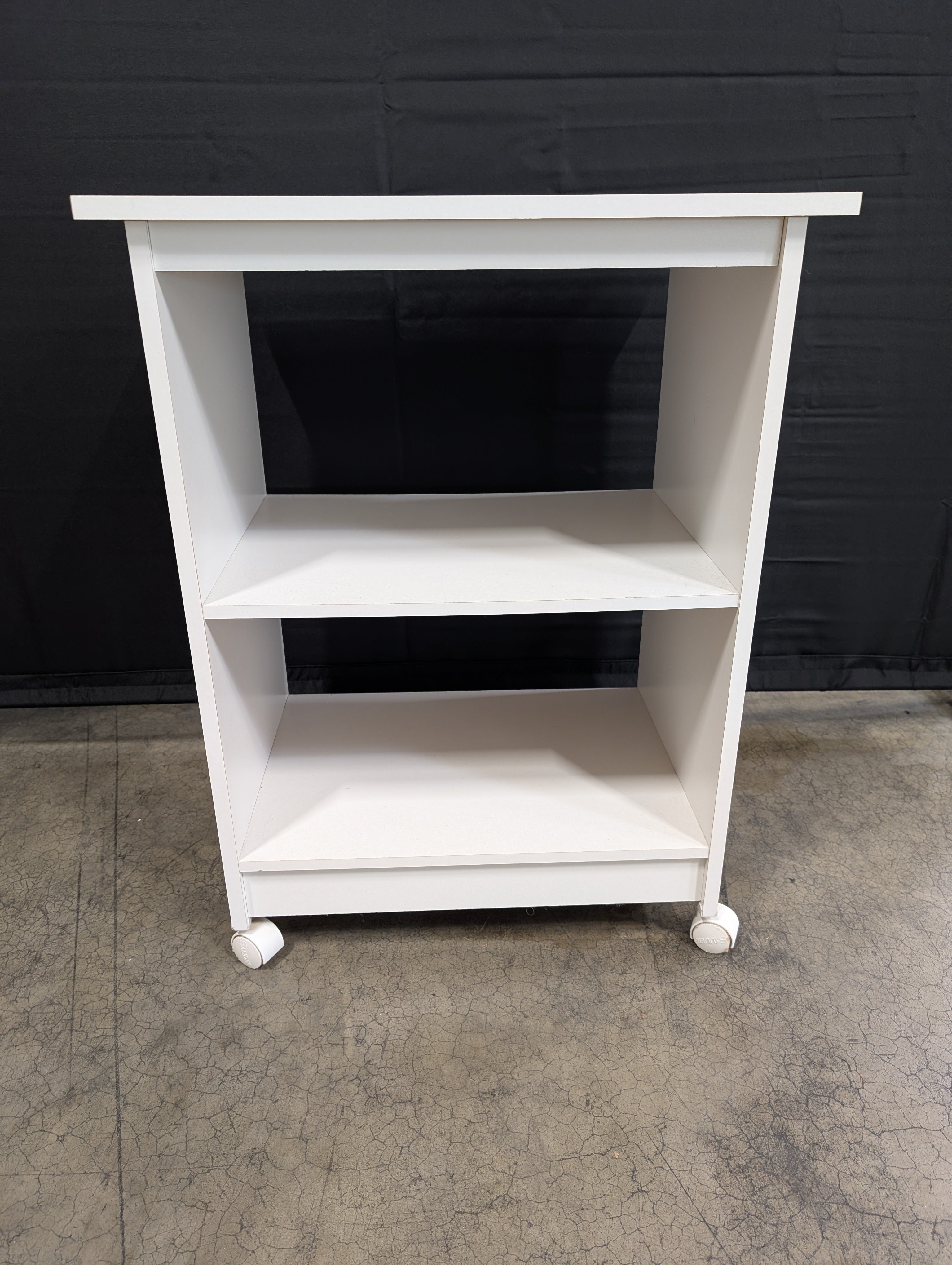 Compact White Mobile Storage Unit with Open Shelves