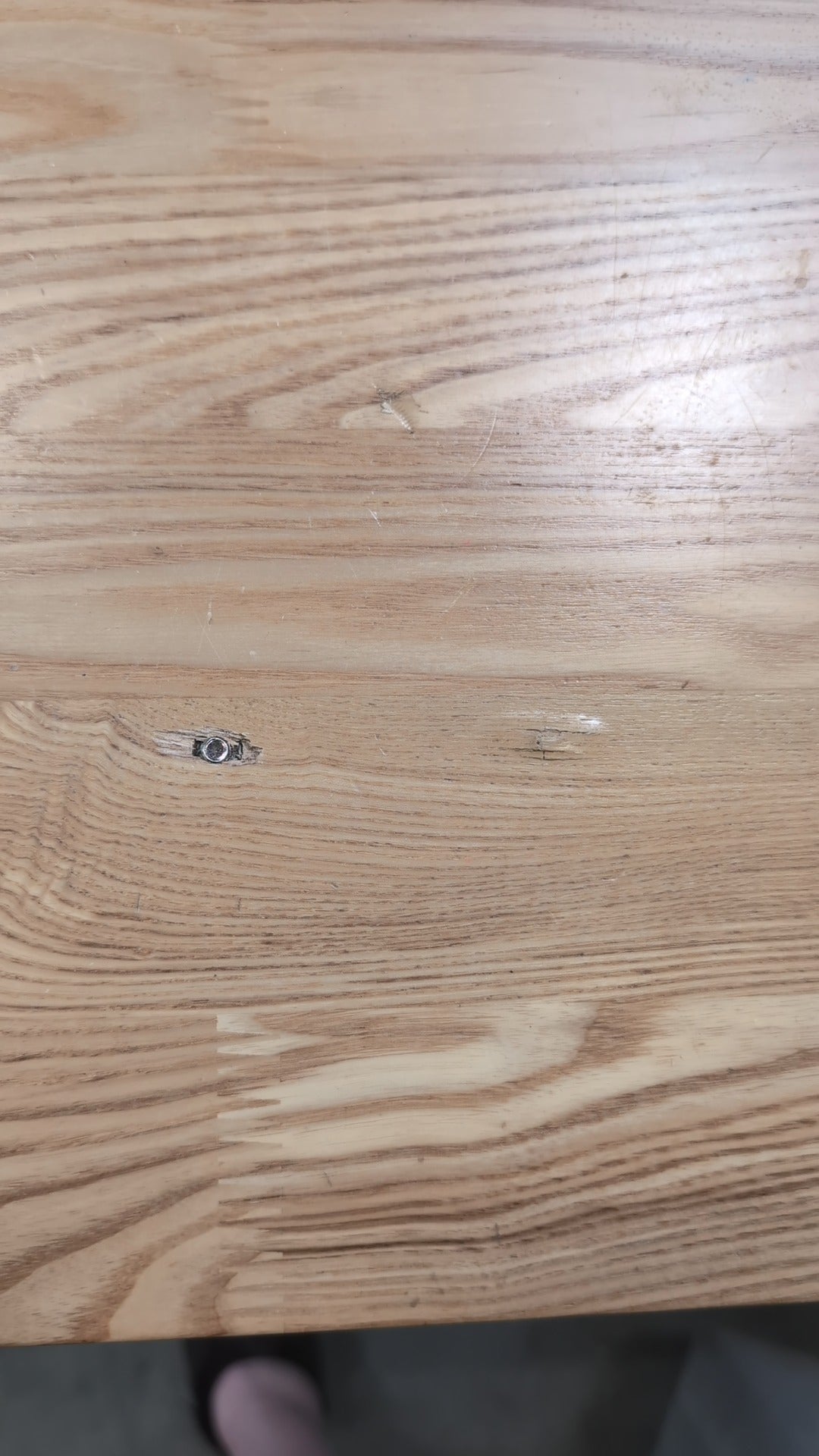 Natural Wood Plank Top Dining Table with X-Trestle Base Some Damage