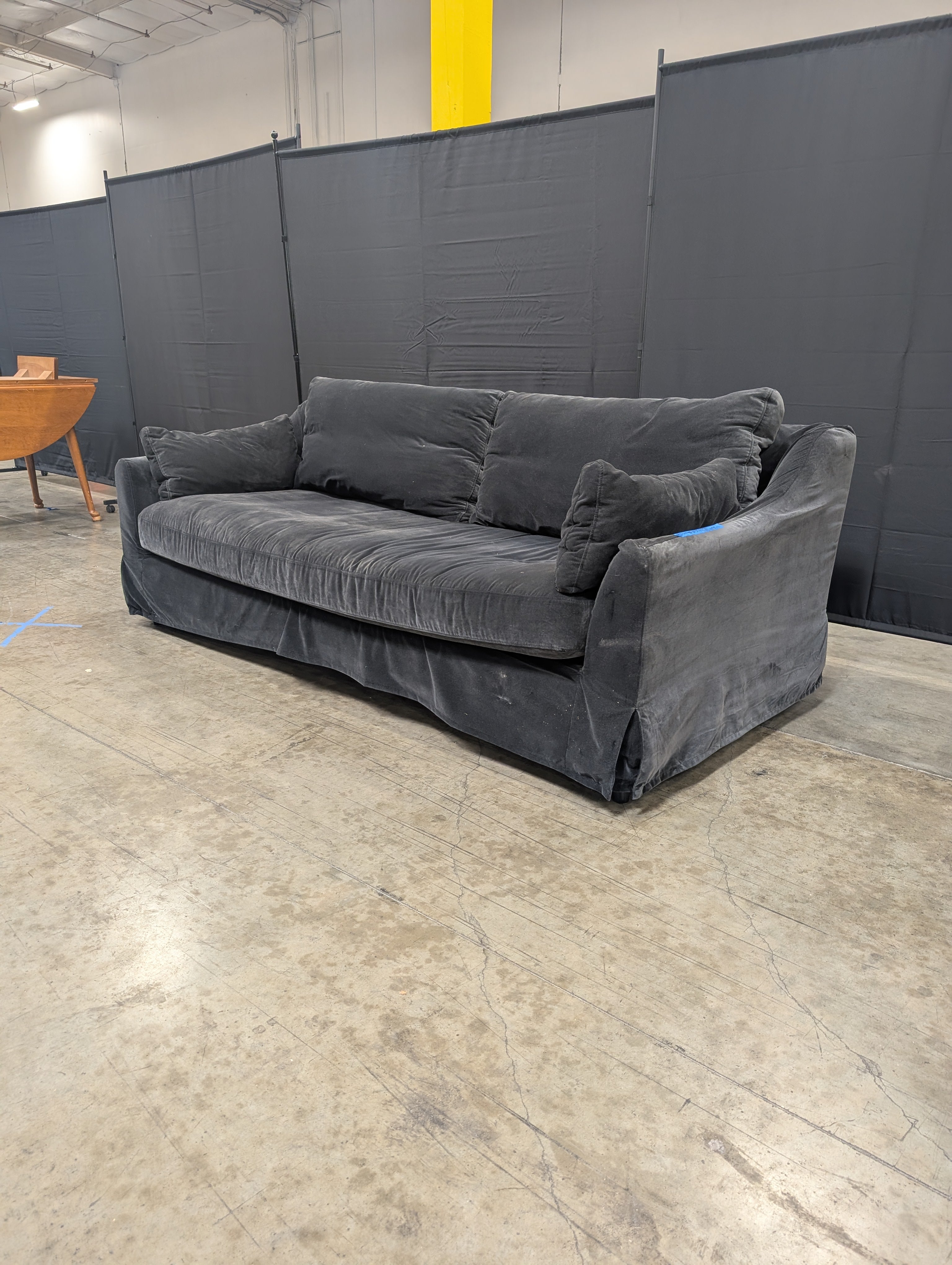 Dark Gray Velvet Skirted Couch