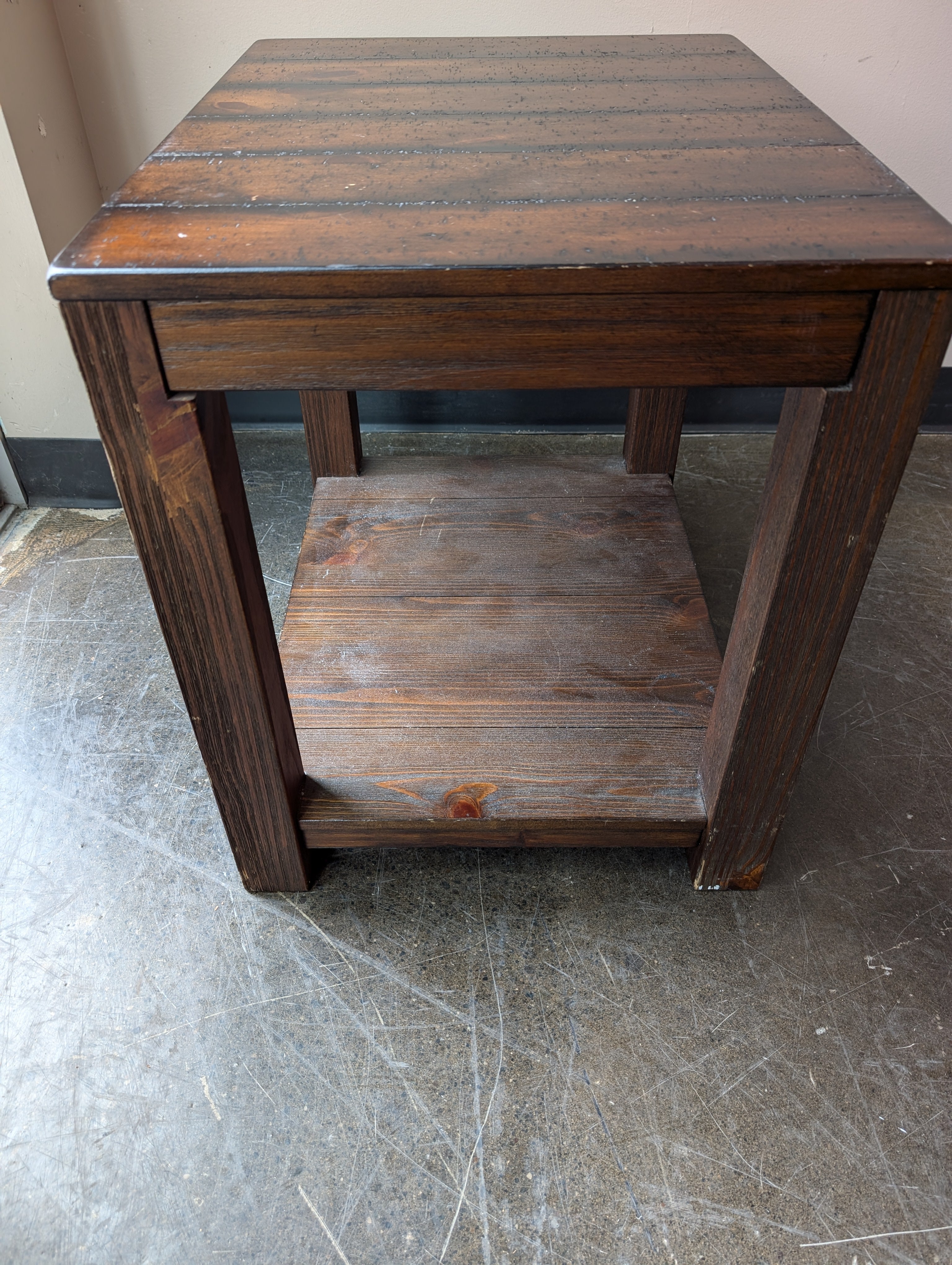 Rustic Brown Wood Side Table with Storage Shelf
