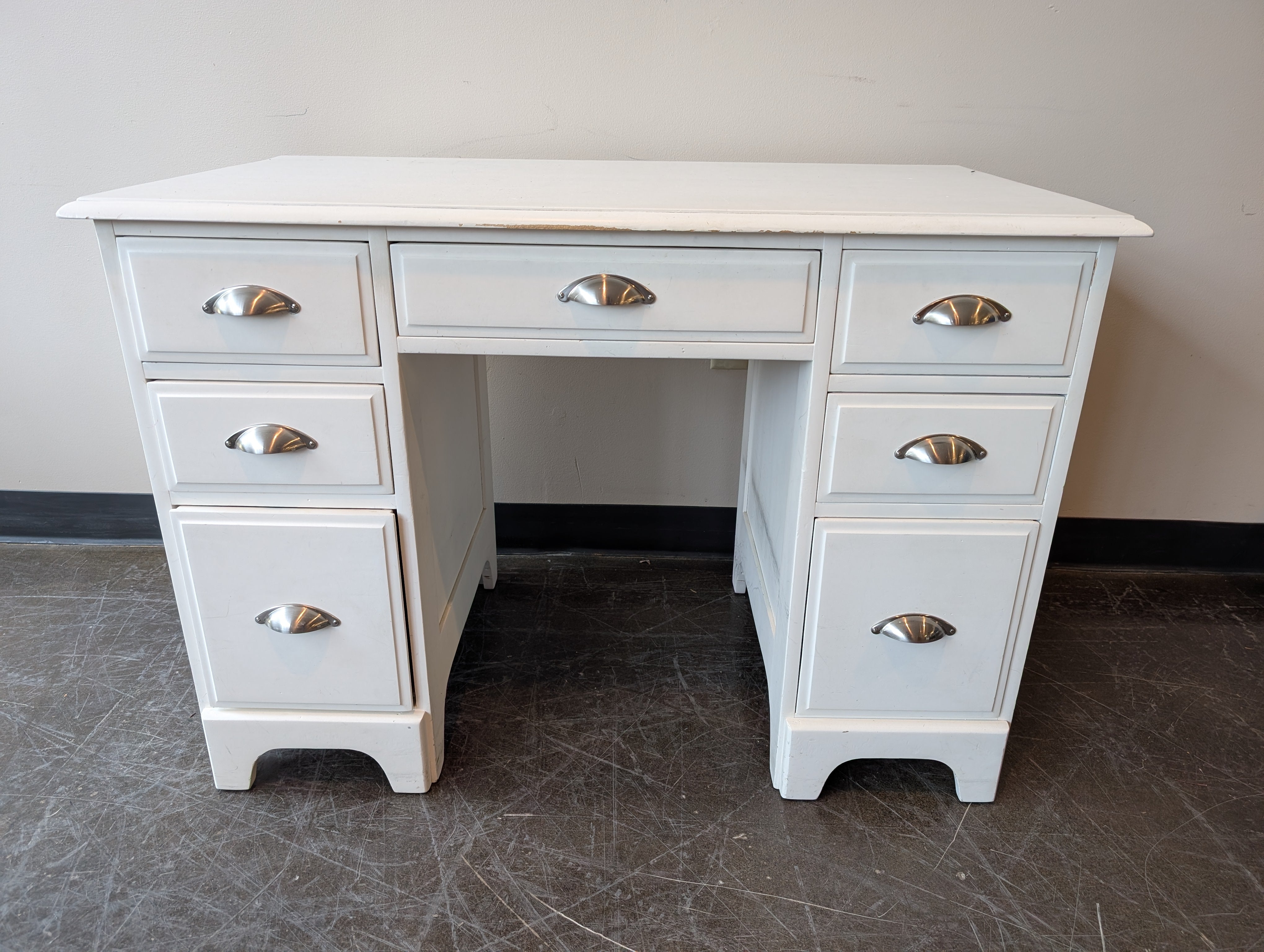 Two-Tone Pedestal Desk with Silver Cup Pulls