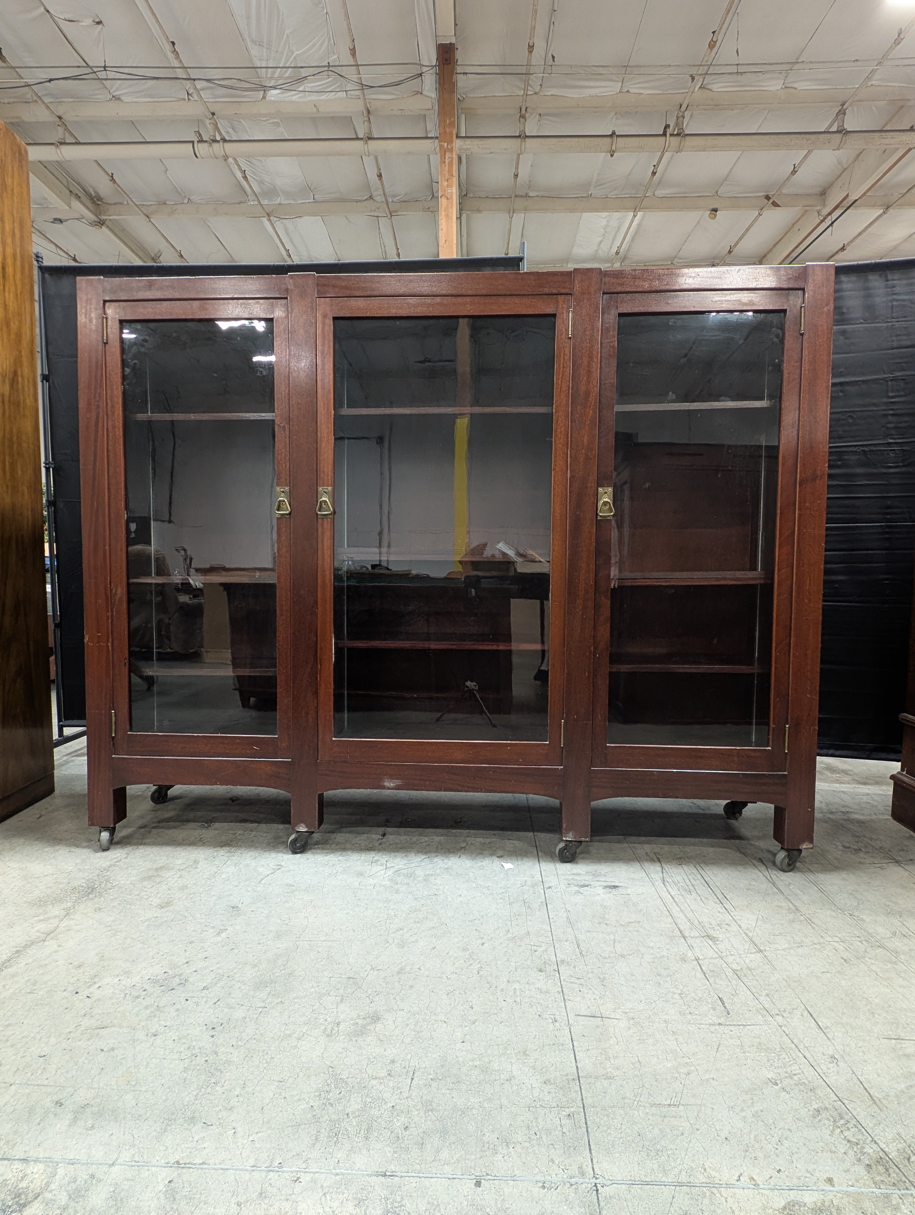 Traditional Dark Wood Triple Glass Door Display Cabinet