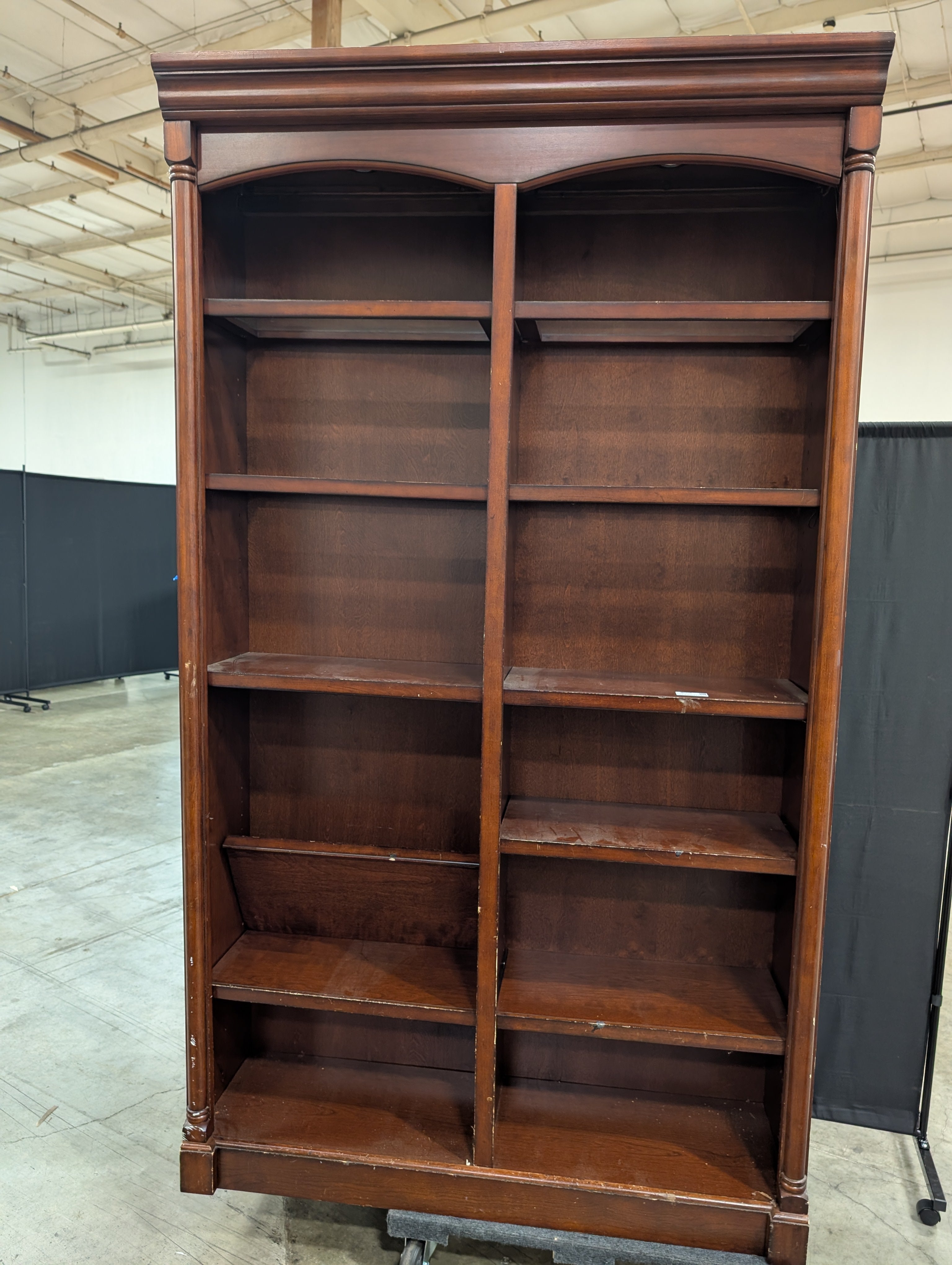 Traditional Dark Wood Bookcase with Arched Top Sections