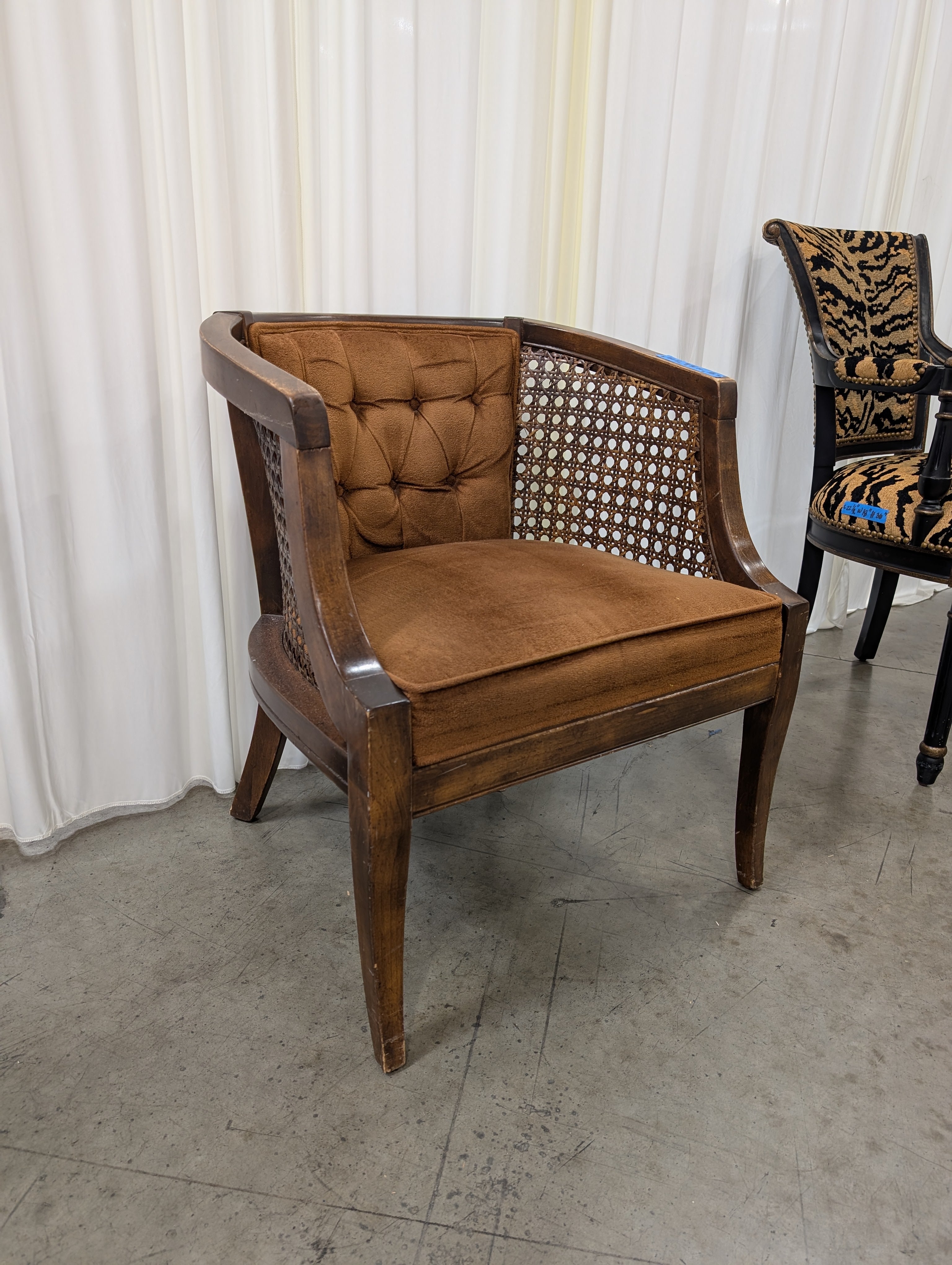Vintage Cane Back Tufted Accent Chair