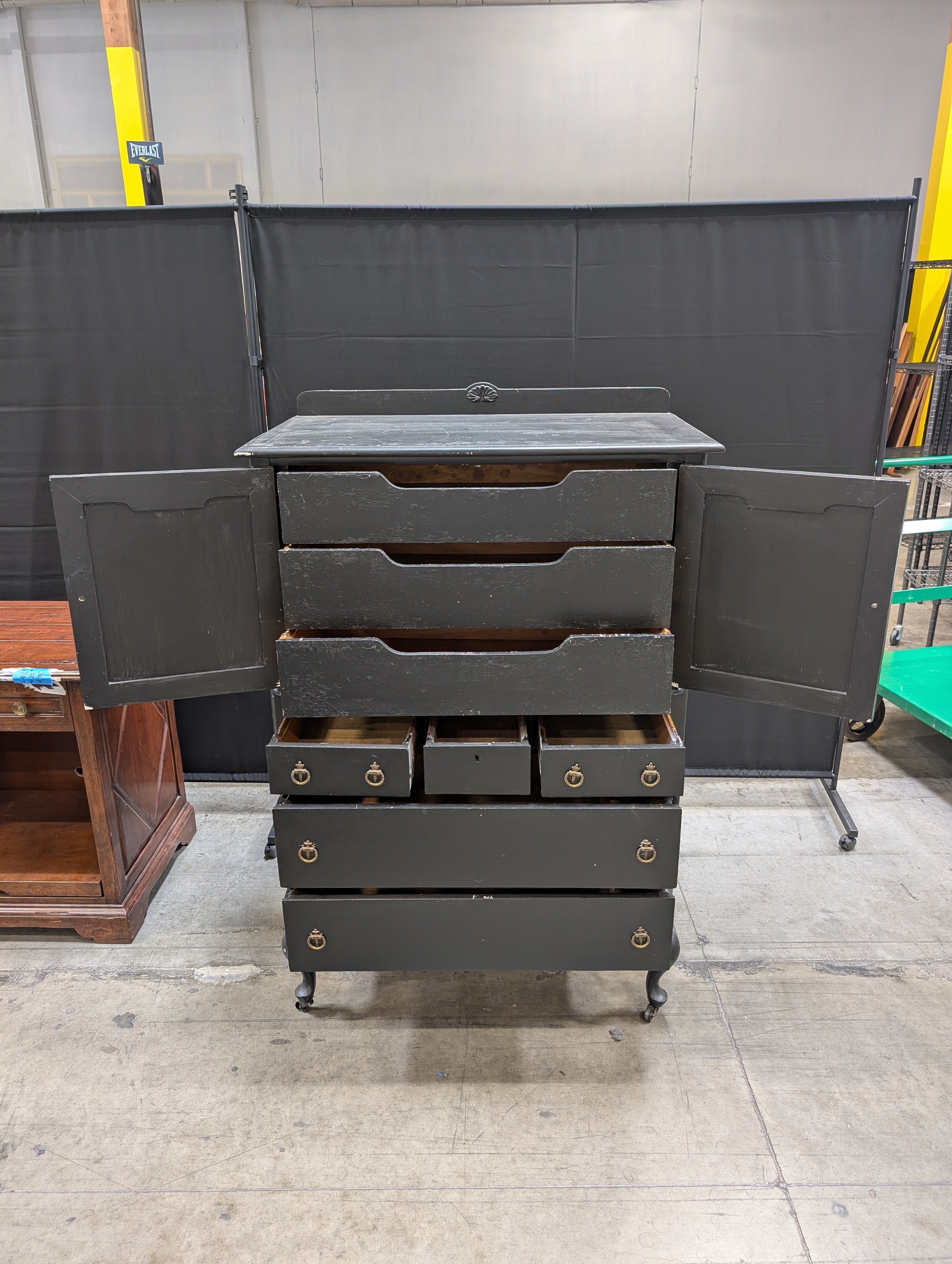 Black Painted Hickory Furniture Co. Storage Cabinet with Drawers