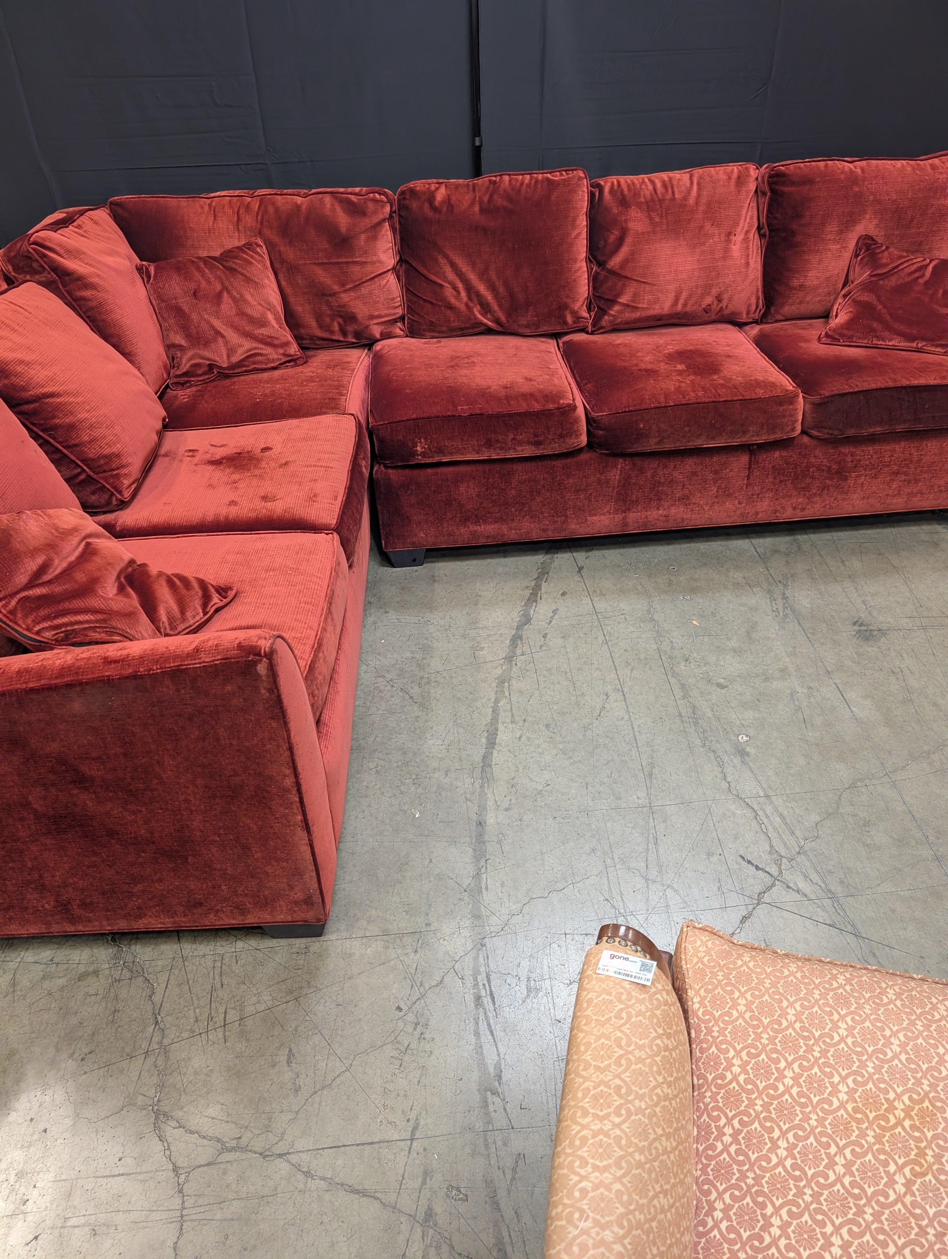 Used Vintage Style Red Velvet Sectional Sofa