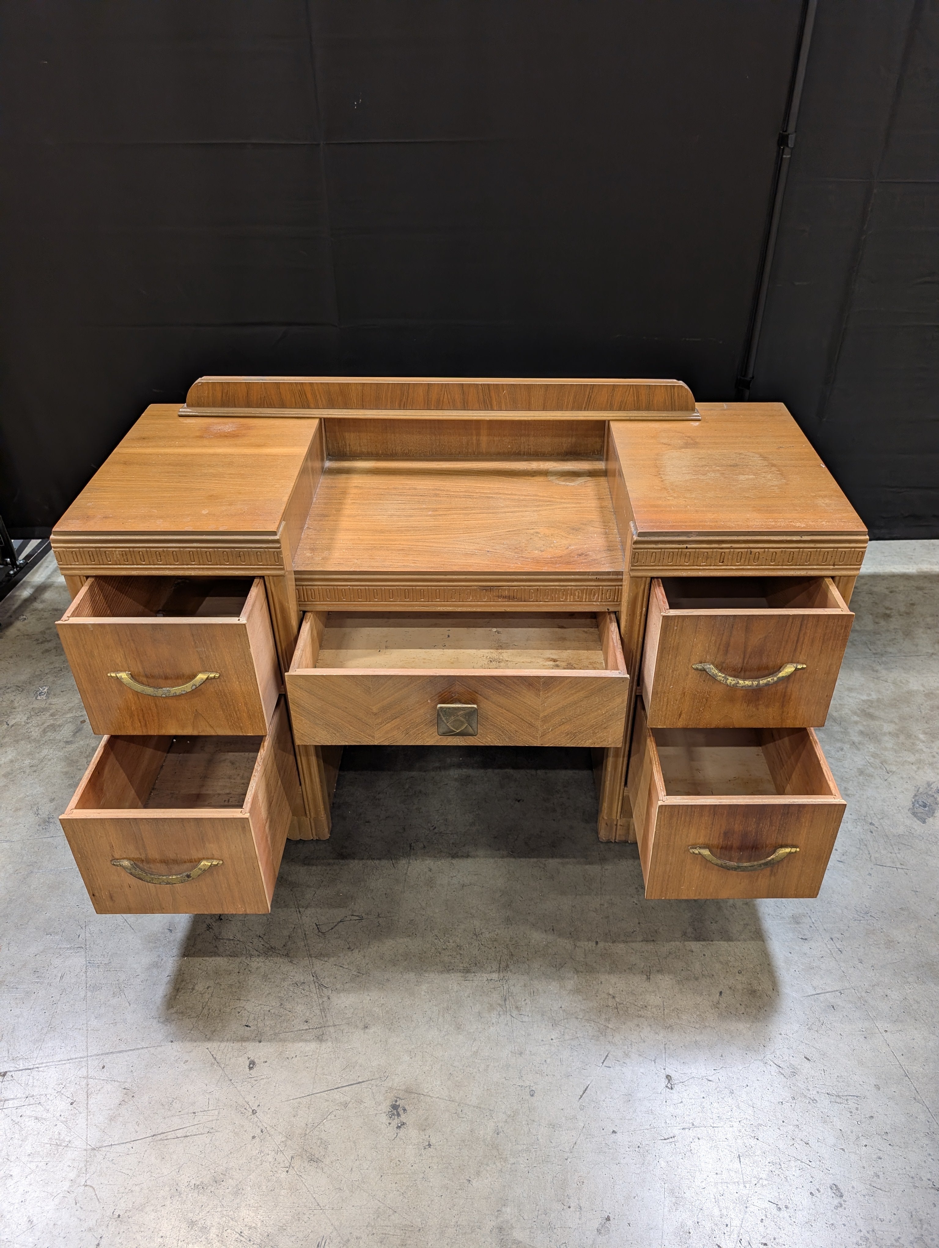 Vintage Wood Vanity Desk with Multiple Drawers