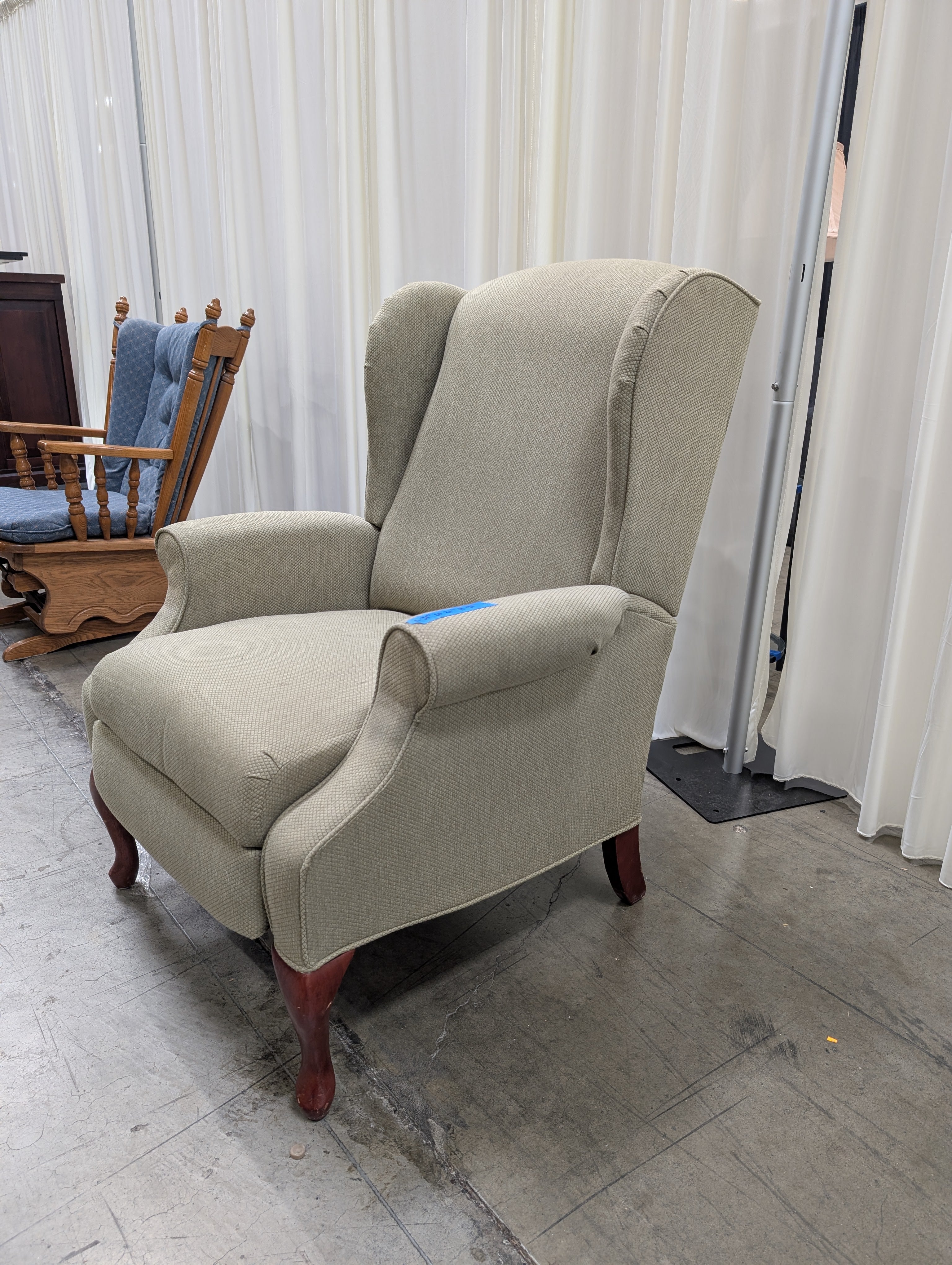 Textured Sage Green Upholstered Recliner with Rolled Arms