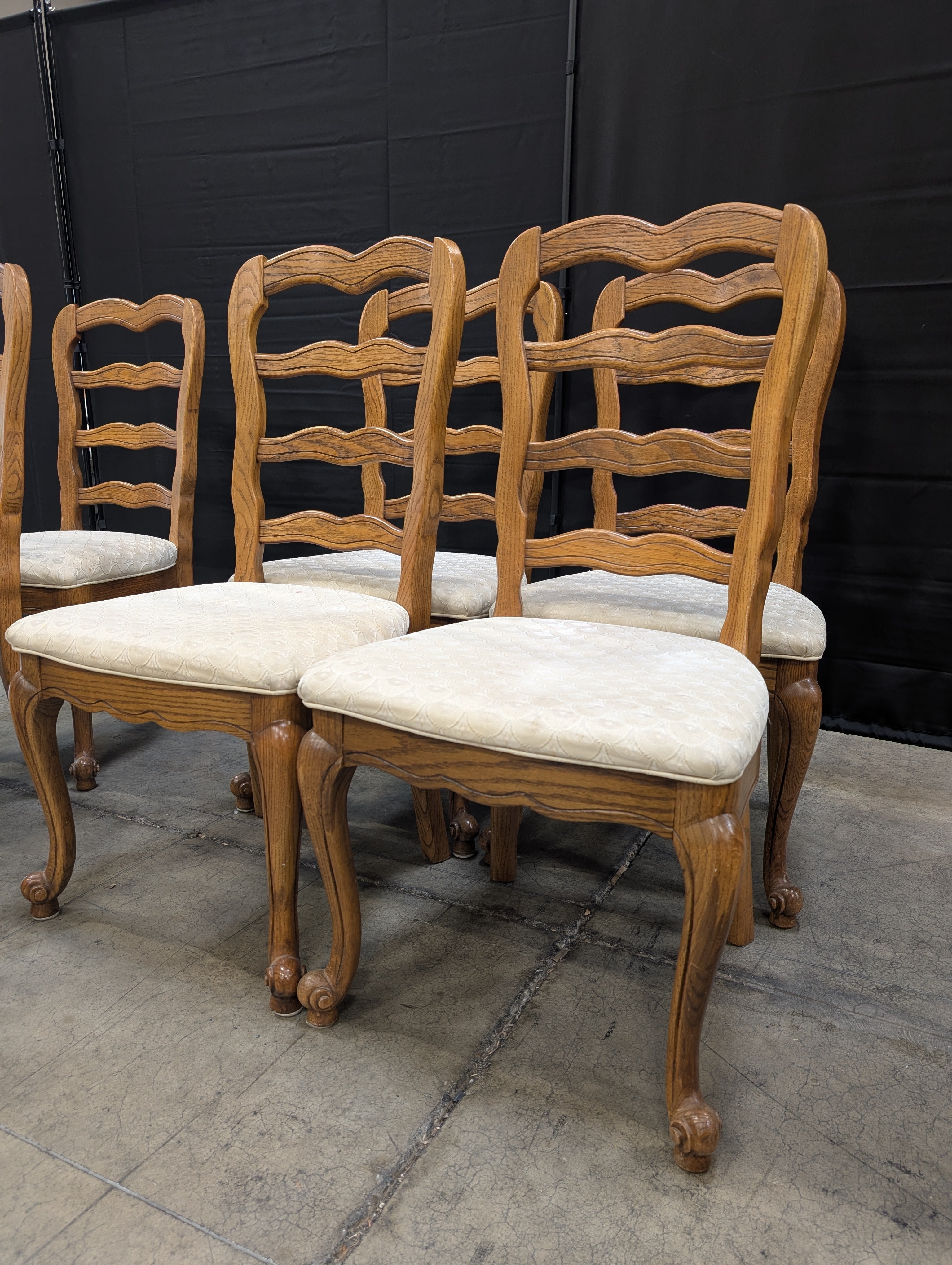Set of Four Traditional Scalloped Back Wood Dining Chairs,
