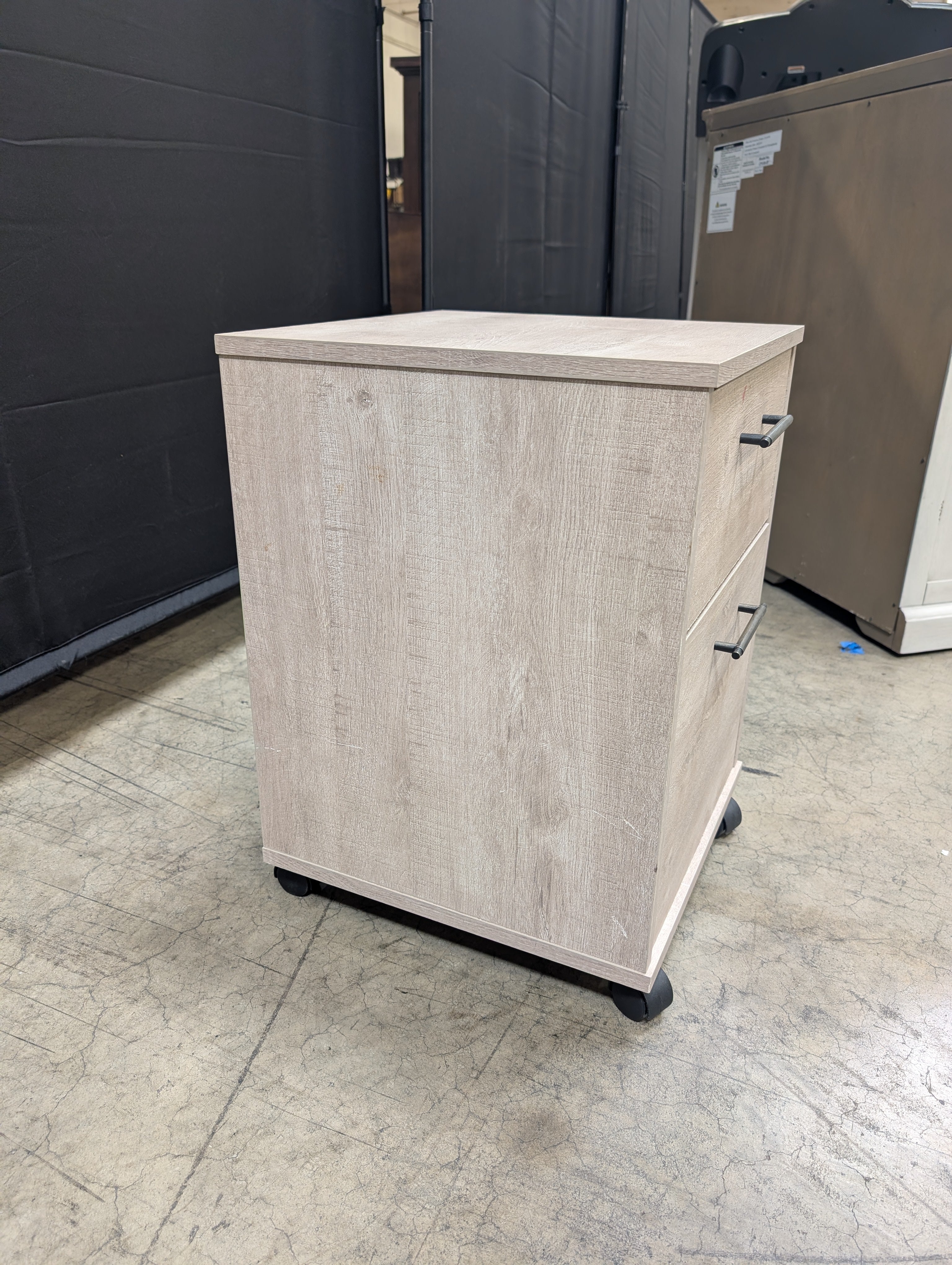 Grey Two-Drawer Rolling Nightstand in Faux Wood