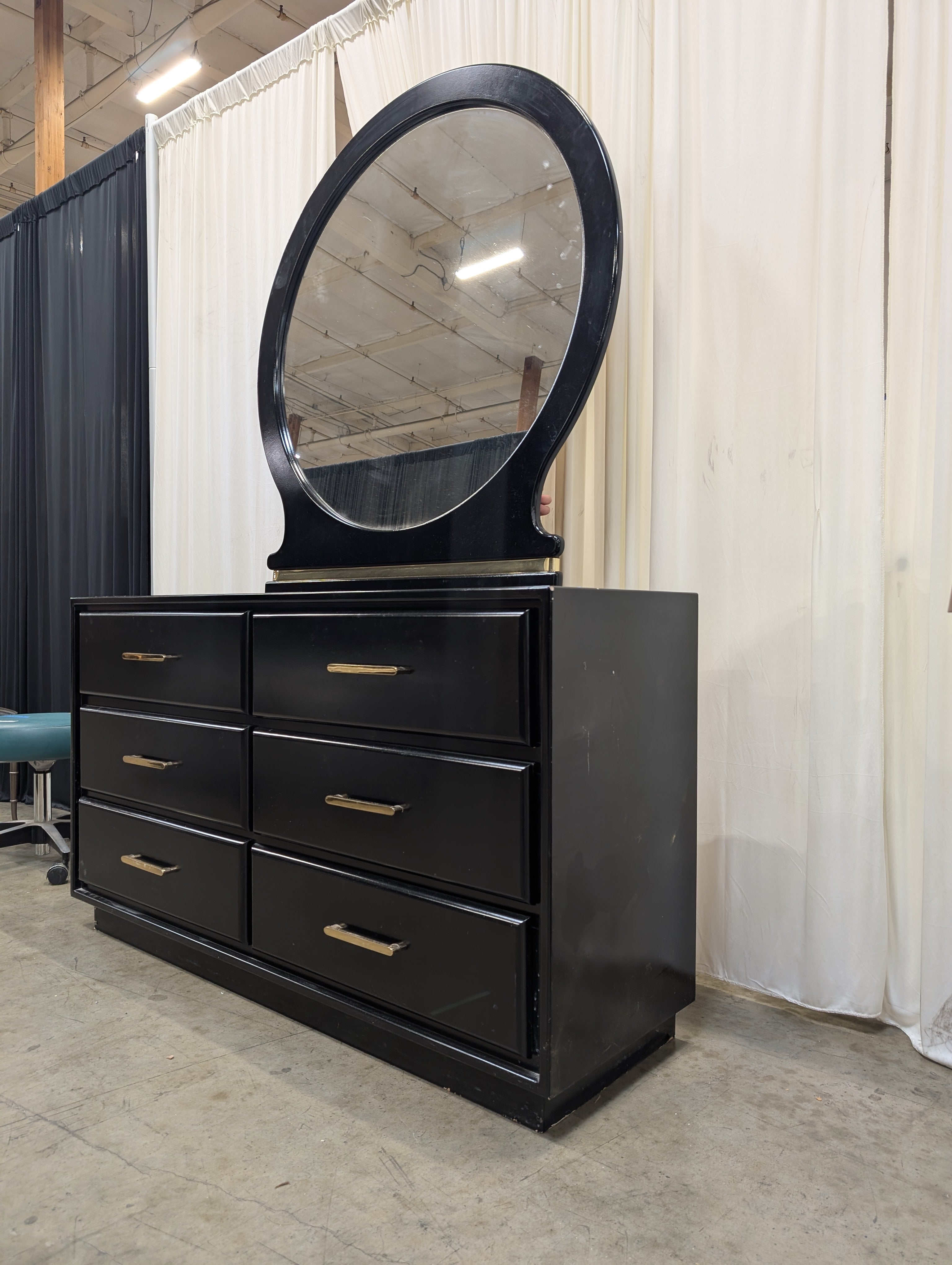 Contemporary Black Multi-Drawer Storage Cabinet with Gold Tone Pulls
