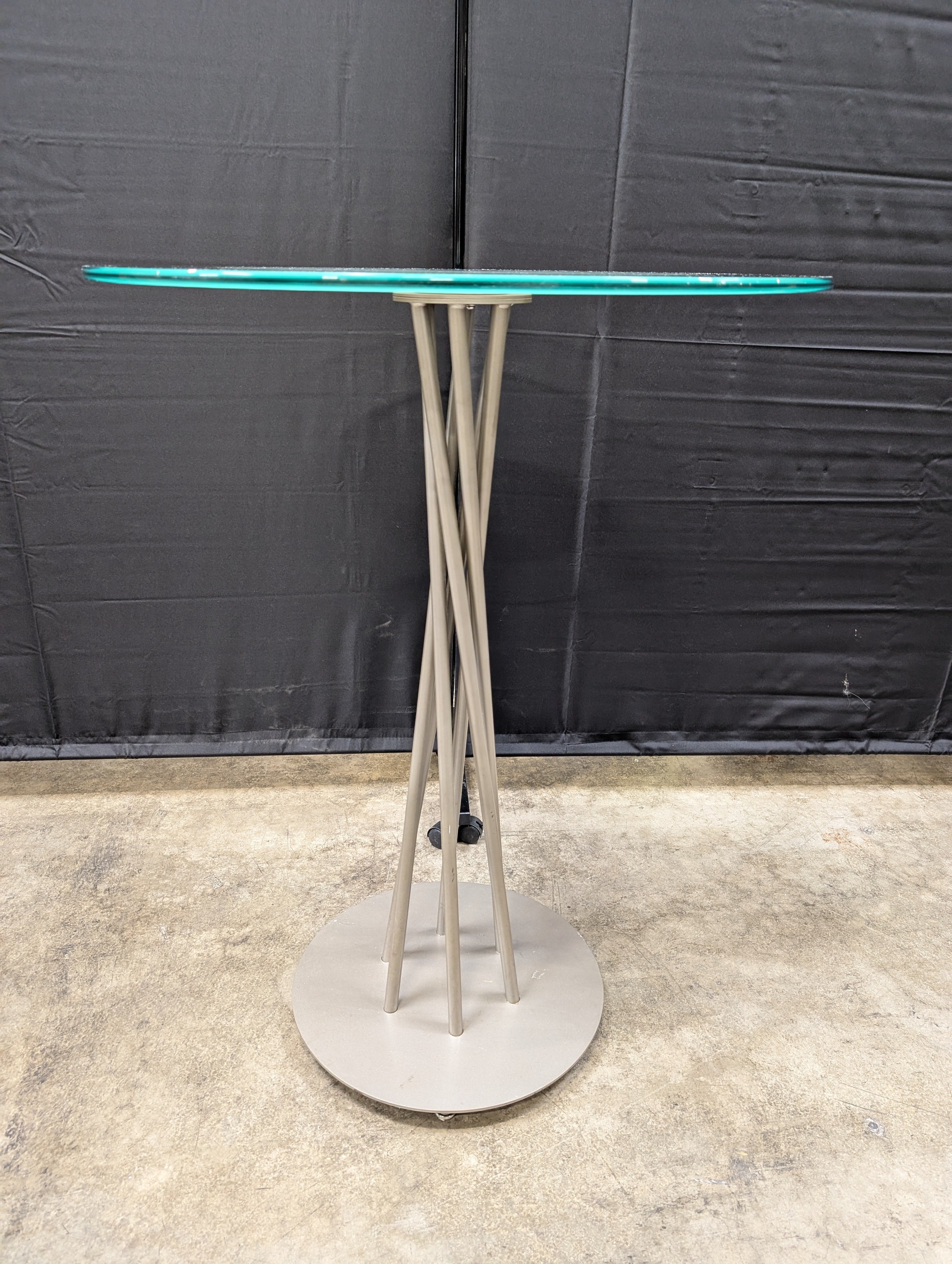 Modern Round Glass Top Bistro Table with Sculptural Metal Base