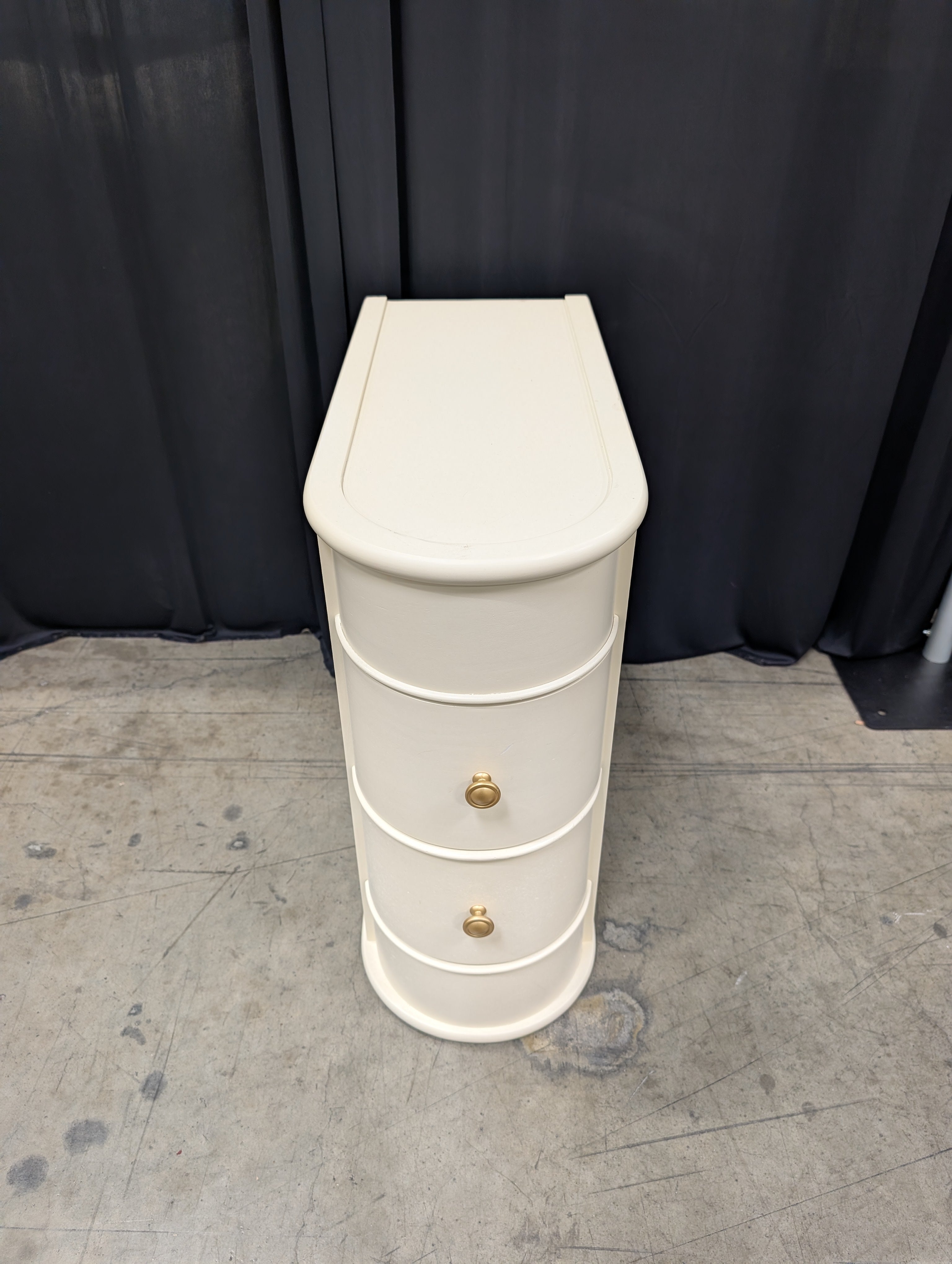 Cream Curved Two-Drawer Nightstand with Gold Knob