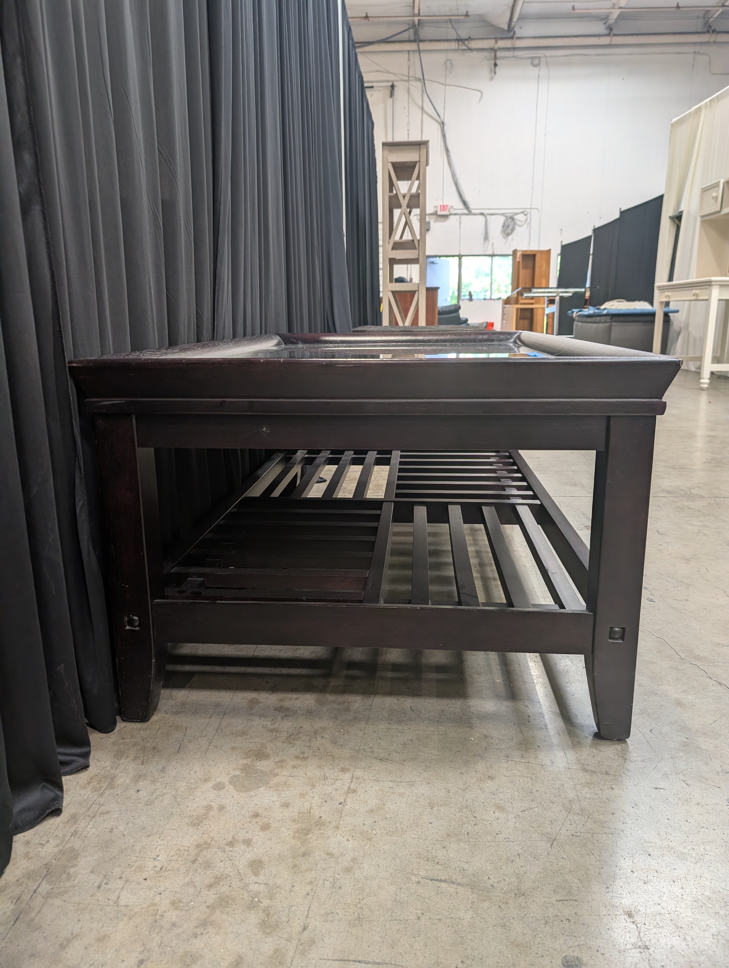 Dark Espresso Wood Coffee Table with Glass Top
