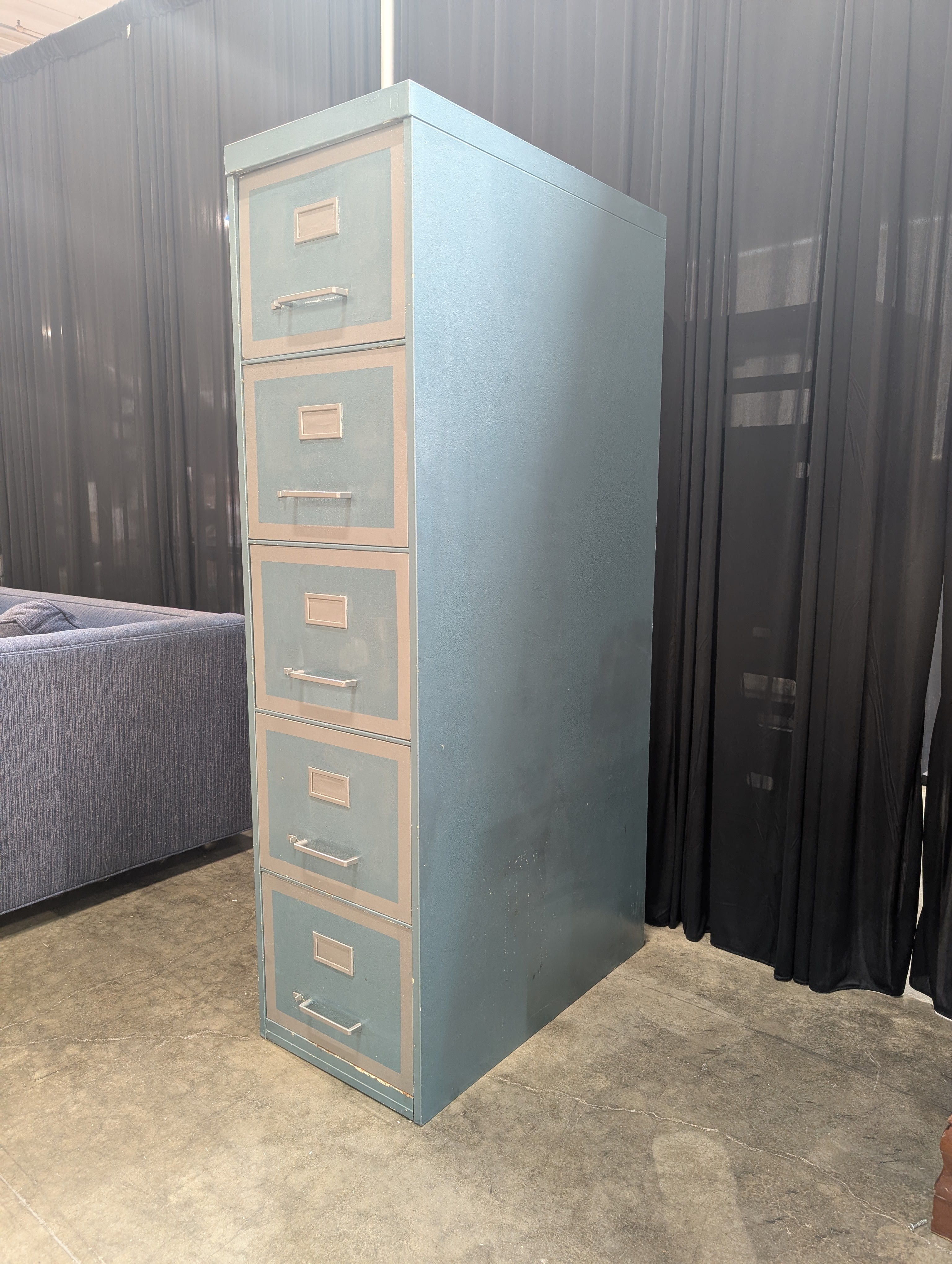 Two-Tone Blue Metal Four-Drawer Filing Cabinet