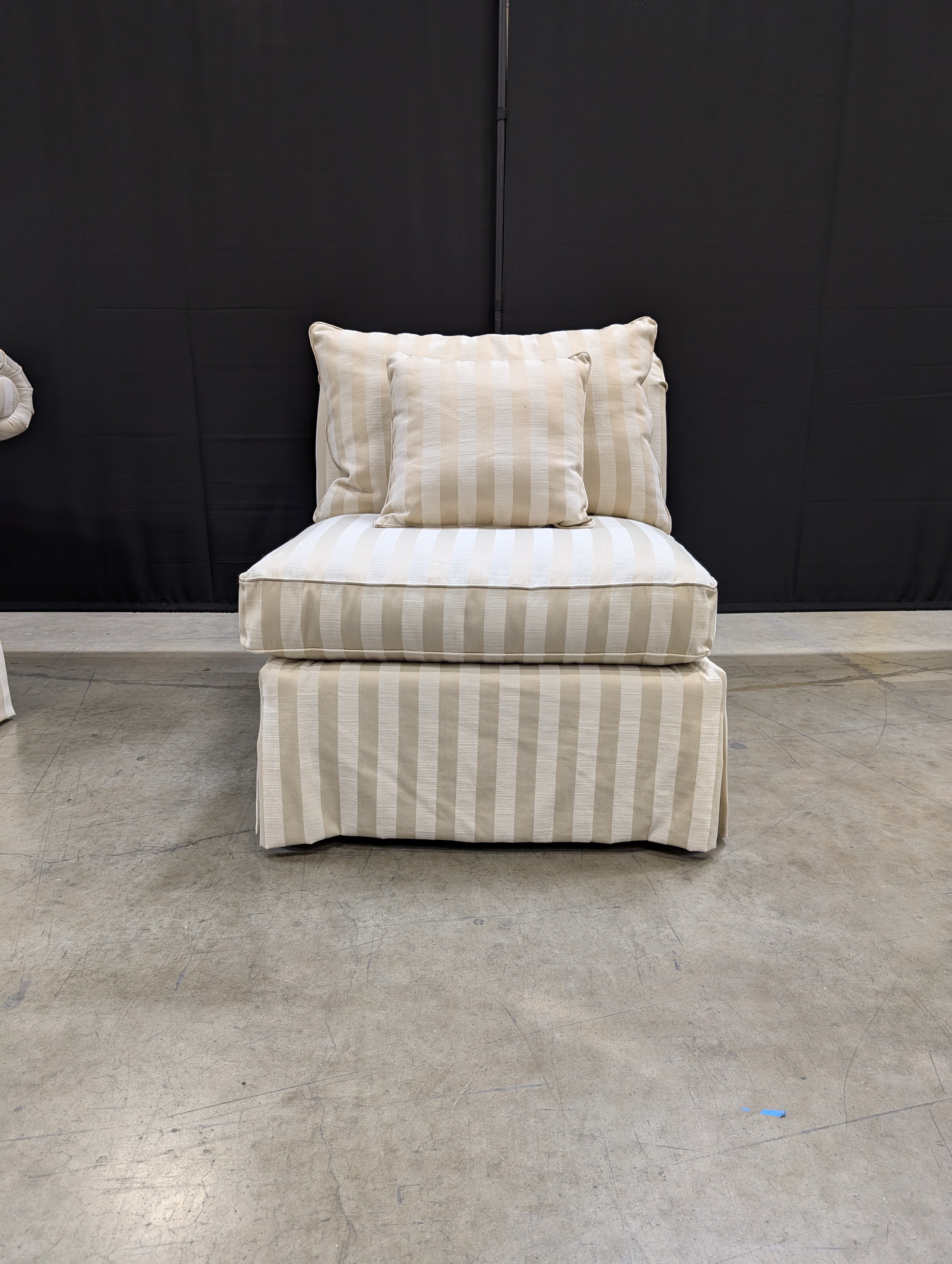 Cream and Beige Striped Upholstered Armless Accent Chair