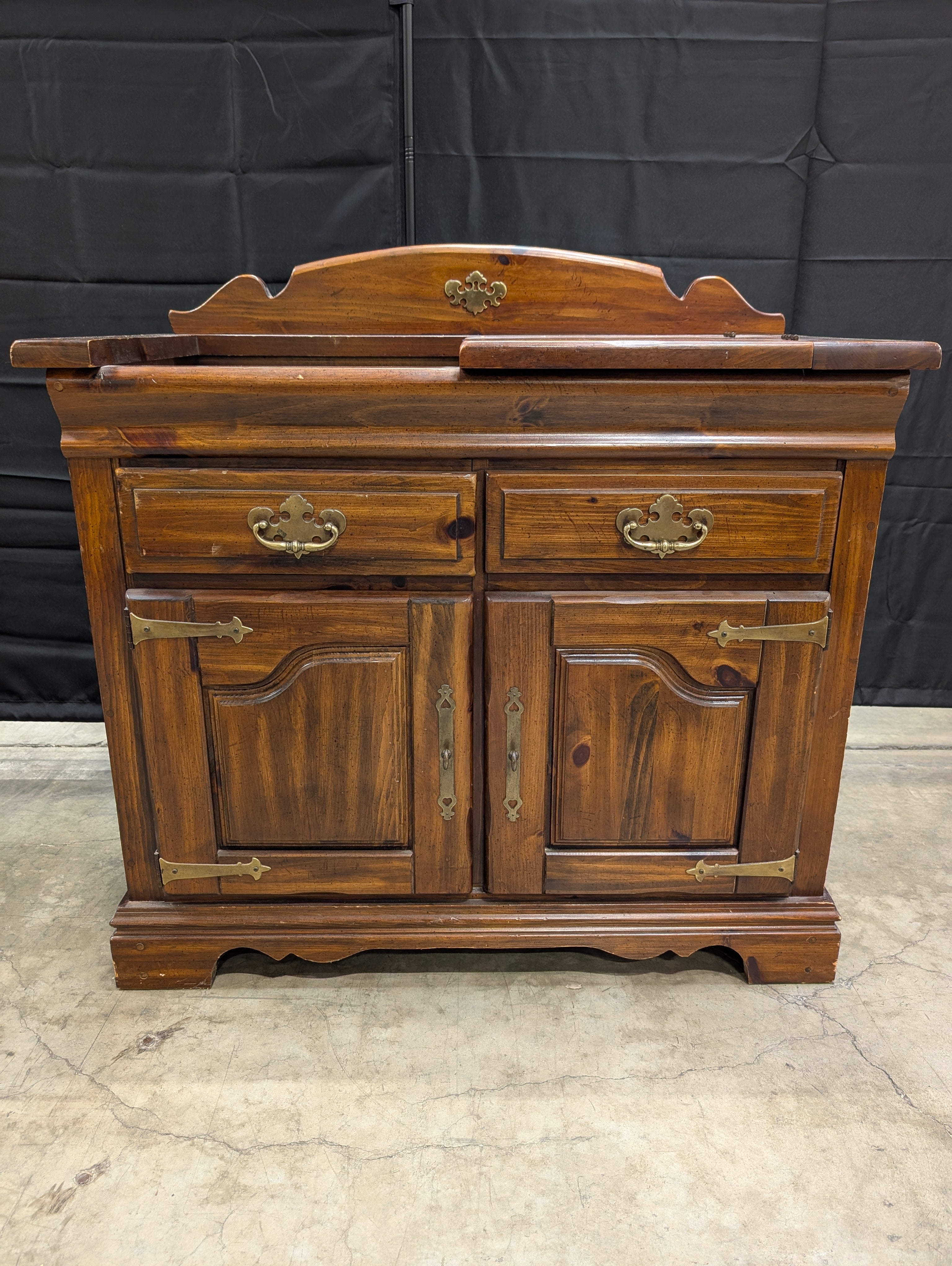 Virginia House - Rustic Pine Dry Sink Cabinet with Brass Hardware