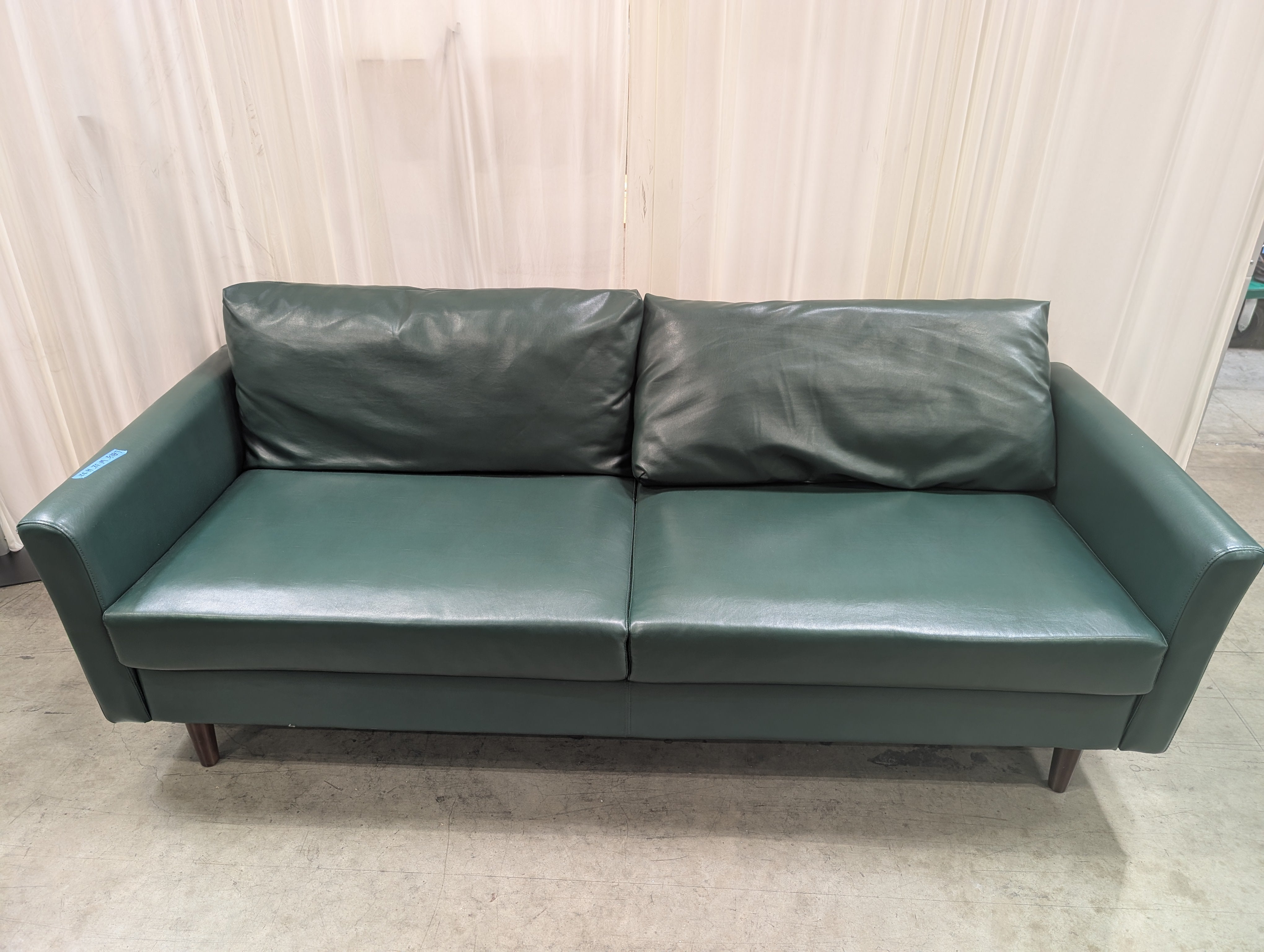 Hunter Green Mid-Century Couch in Faux Leather