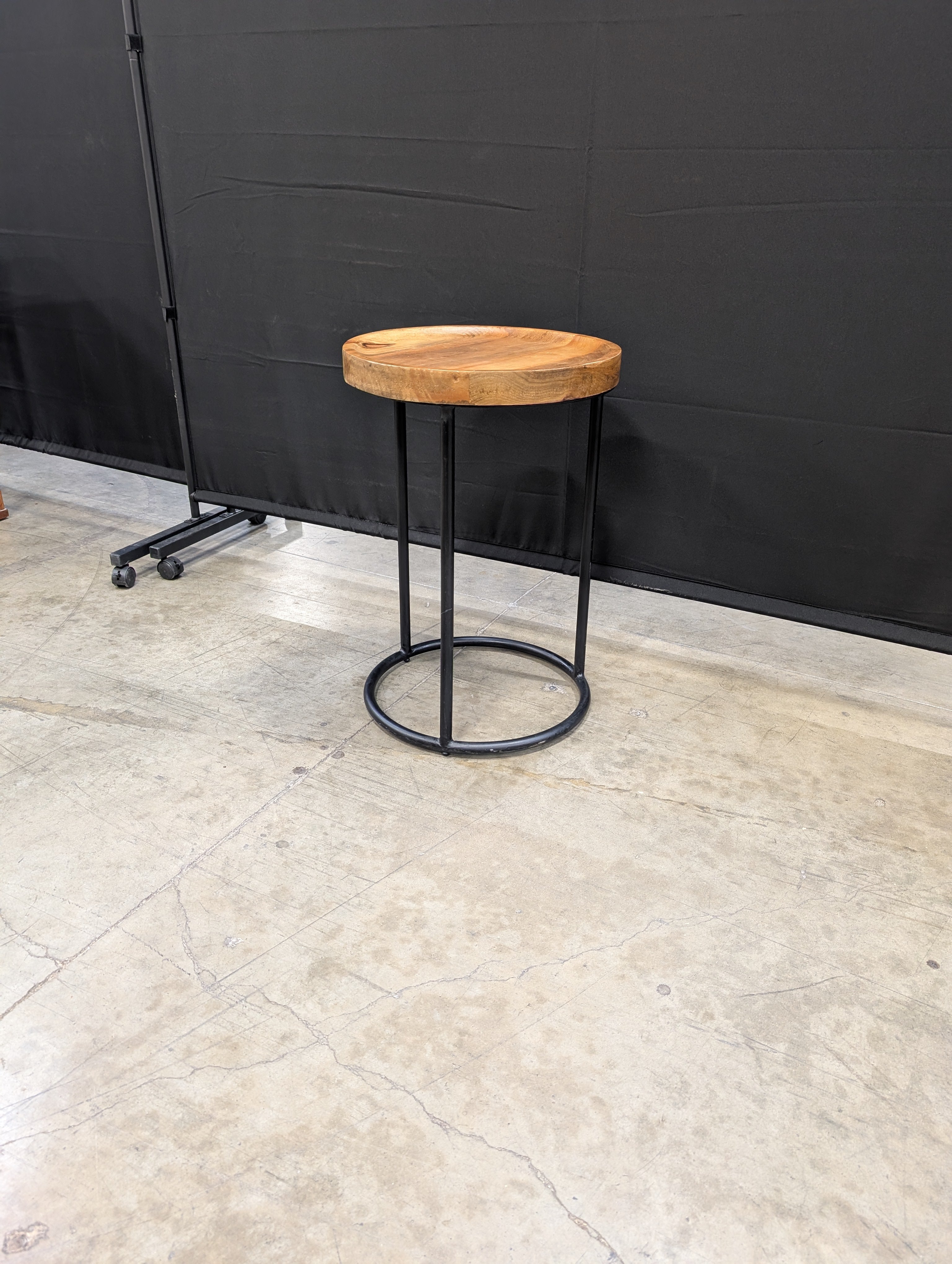 Rustic Wood Top Industrial Metal Stool Side Table