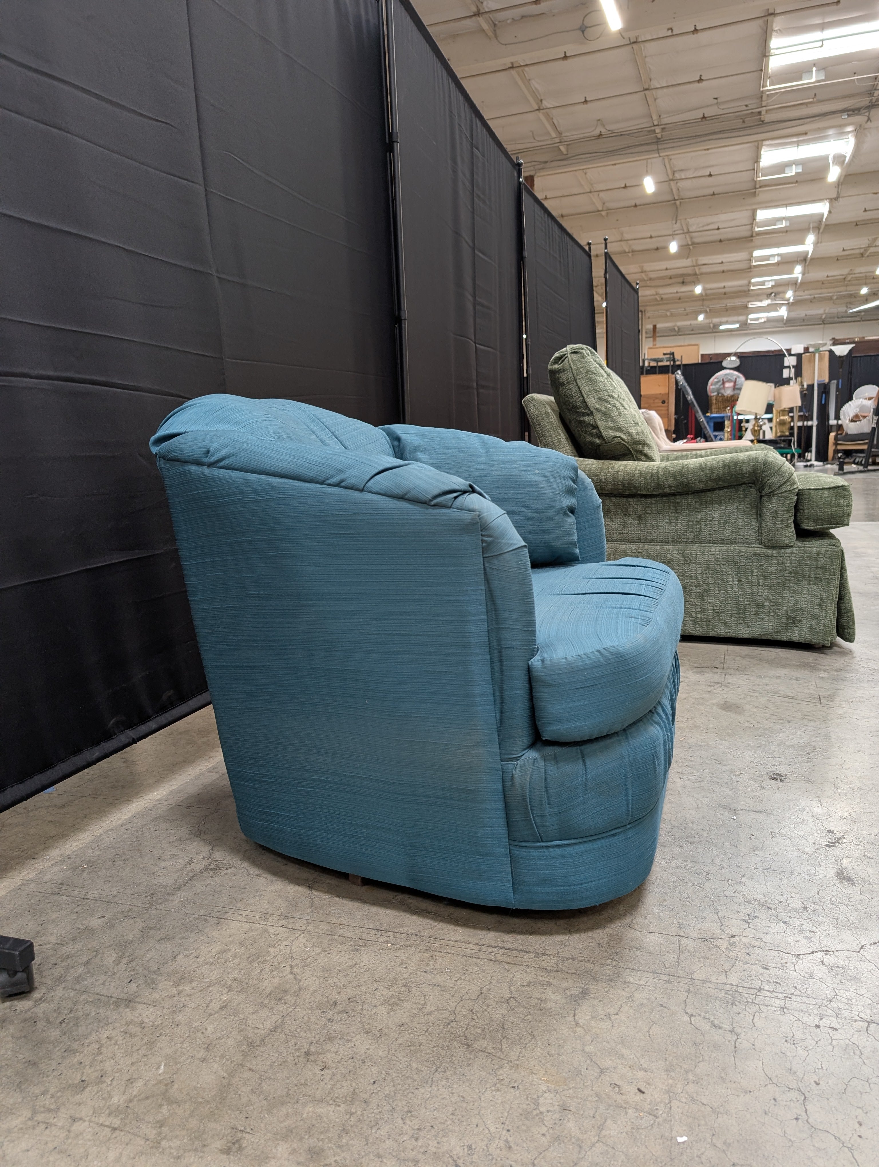 Teal Textured Fabric Armchair with Rounded Back