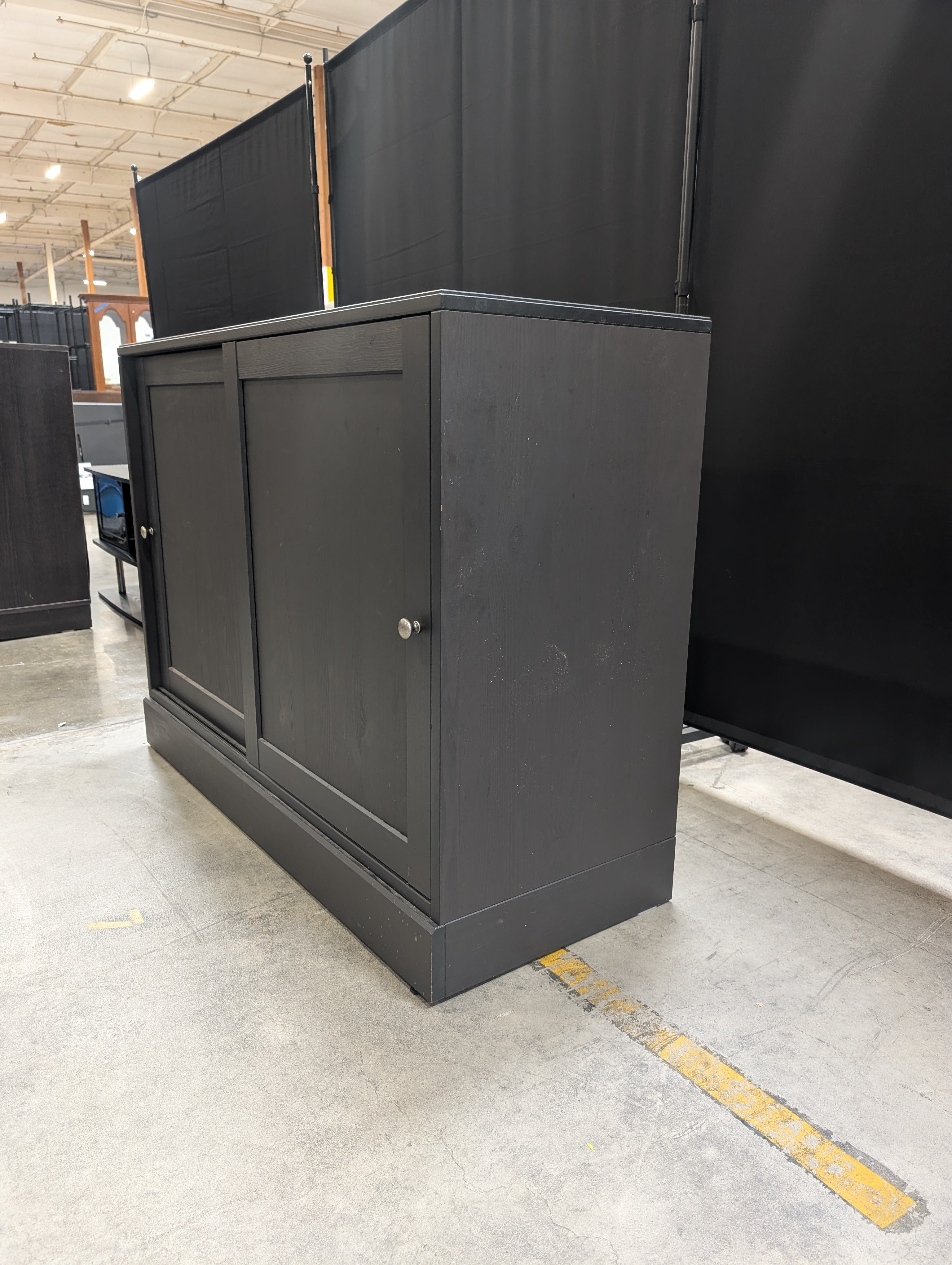 Dark Finish Sliding Door Storage Cabinet with Open Shelf Ikea Used