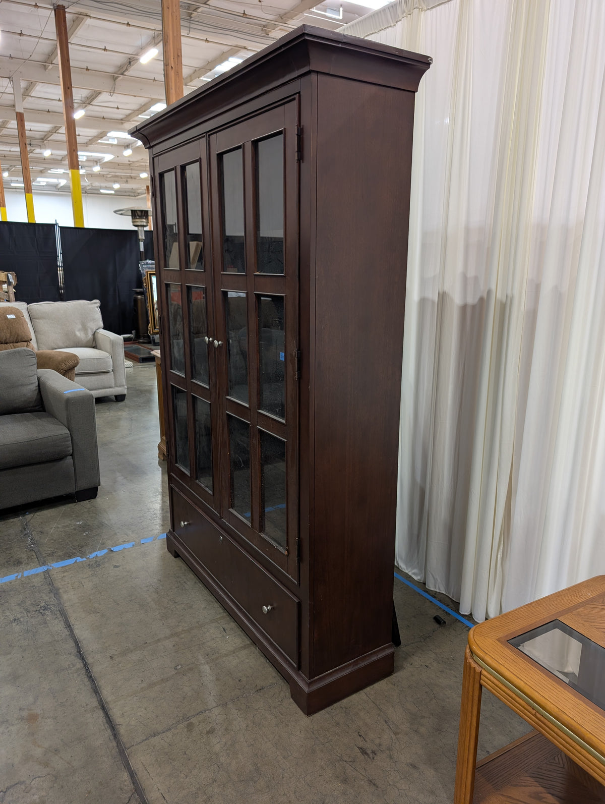 Traditional Dark Cherry Wood Bookcase with Two Drawers