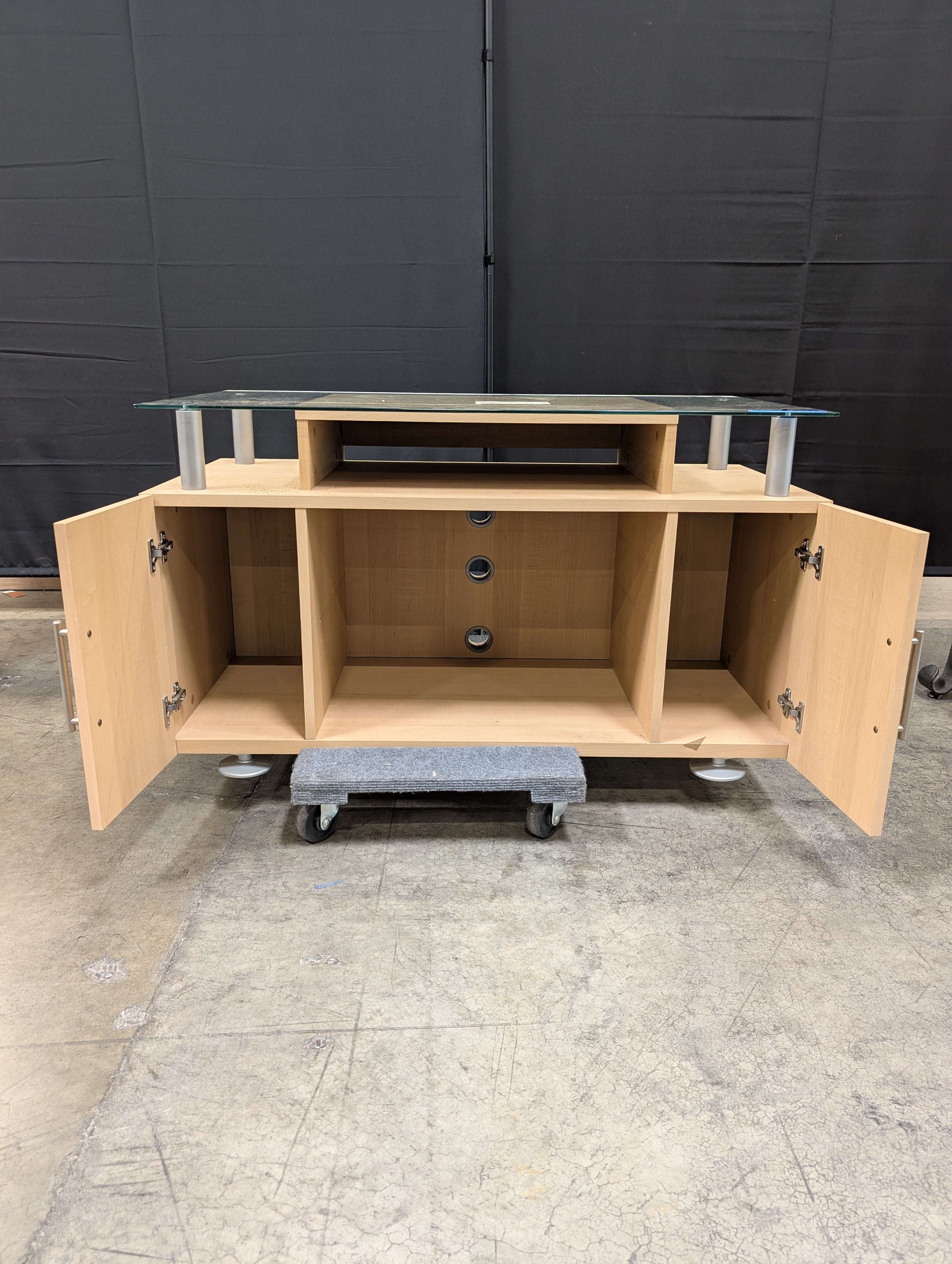 Natural Wood TV Stand with Glass Top