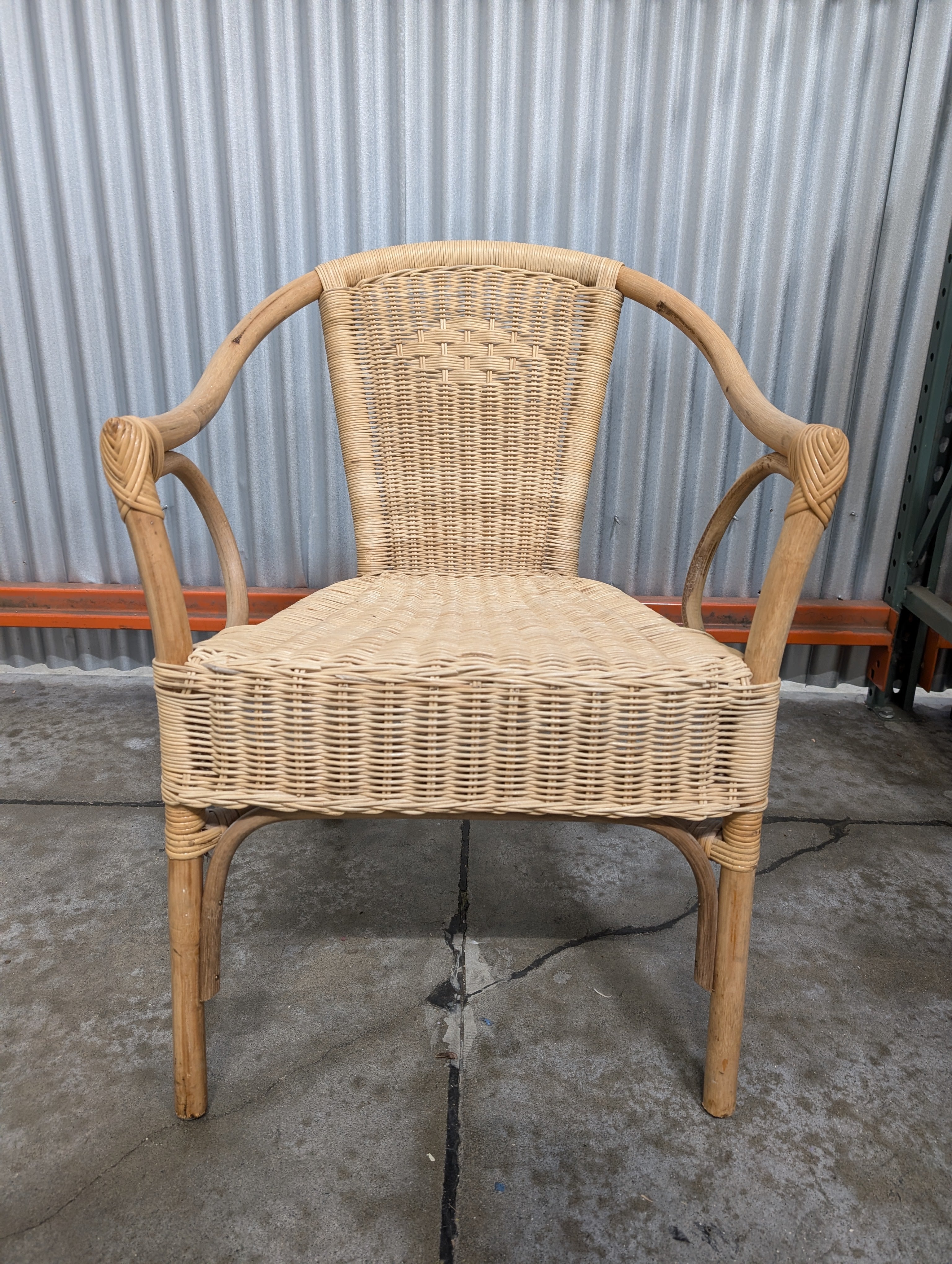 Pair of Natural Rattan Woven Wicker Armchair