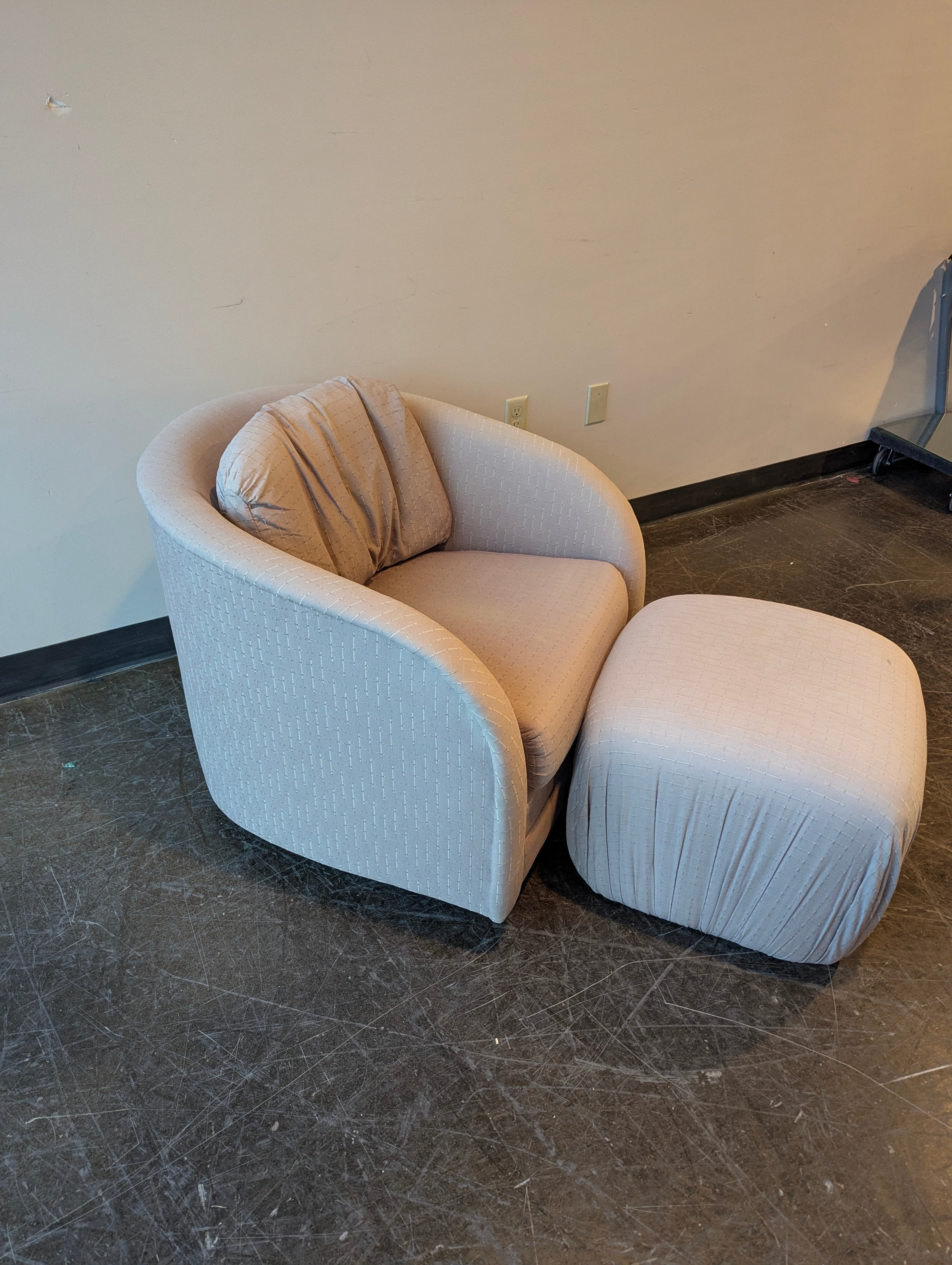 Contemporary Curved Upholstered Club Swivel Chair and Ottoman Set