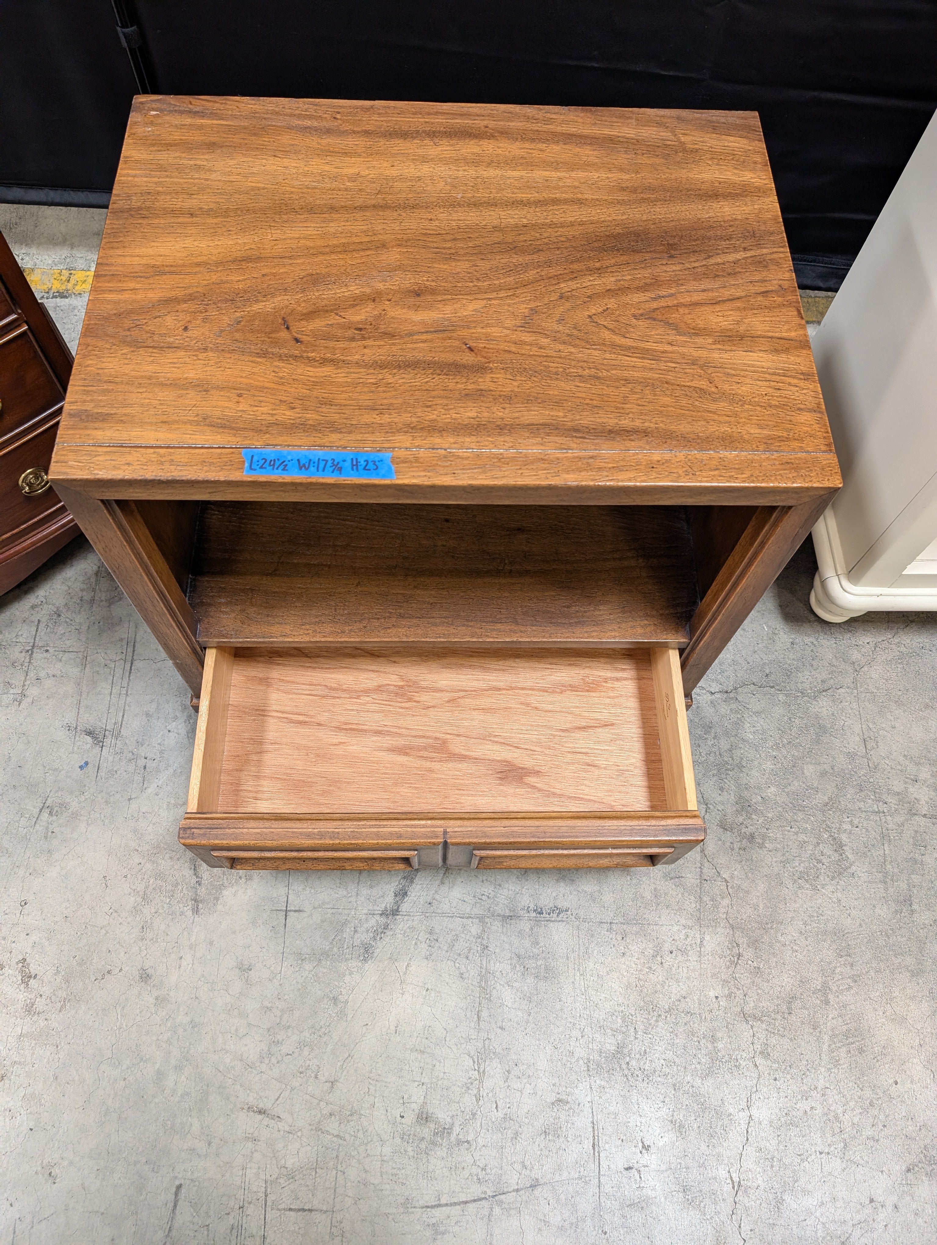 Mid-Century Drexel Brown Wood Nightstand with Open Shelf
