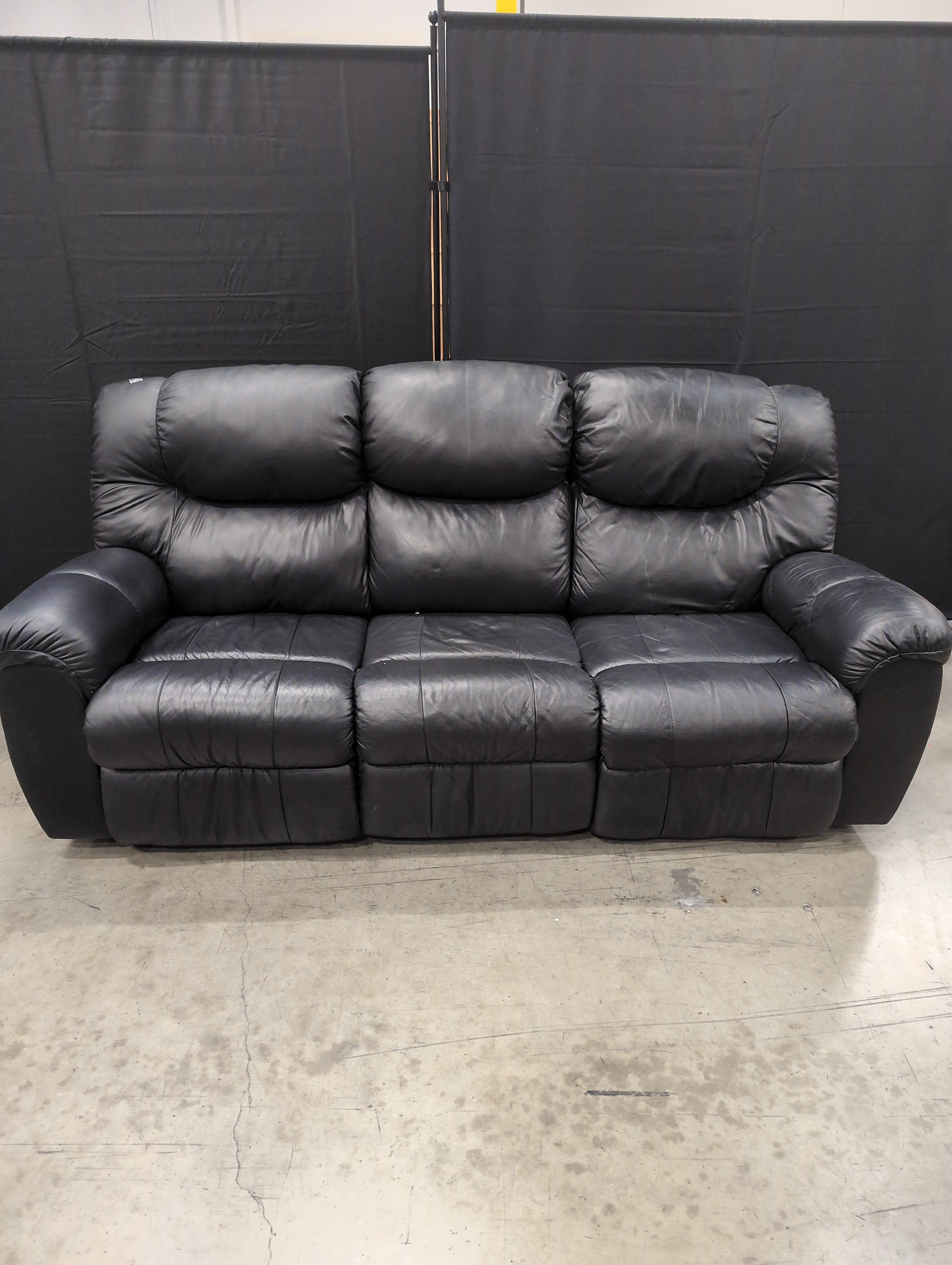 Plush Black Faux Leather Reclining Sofa
