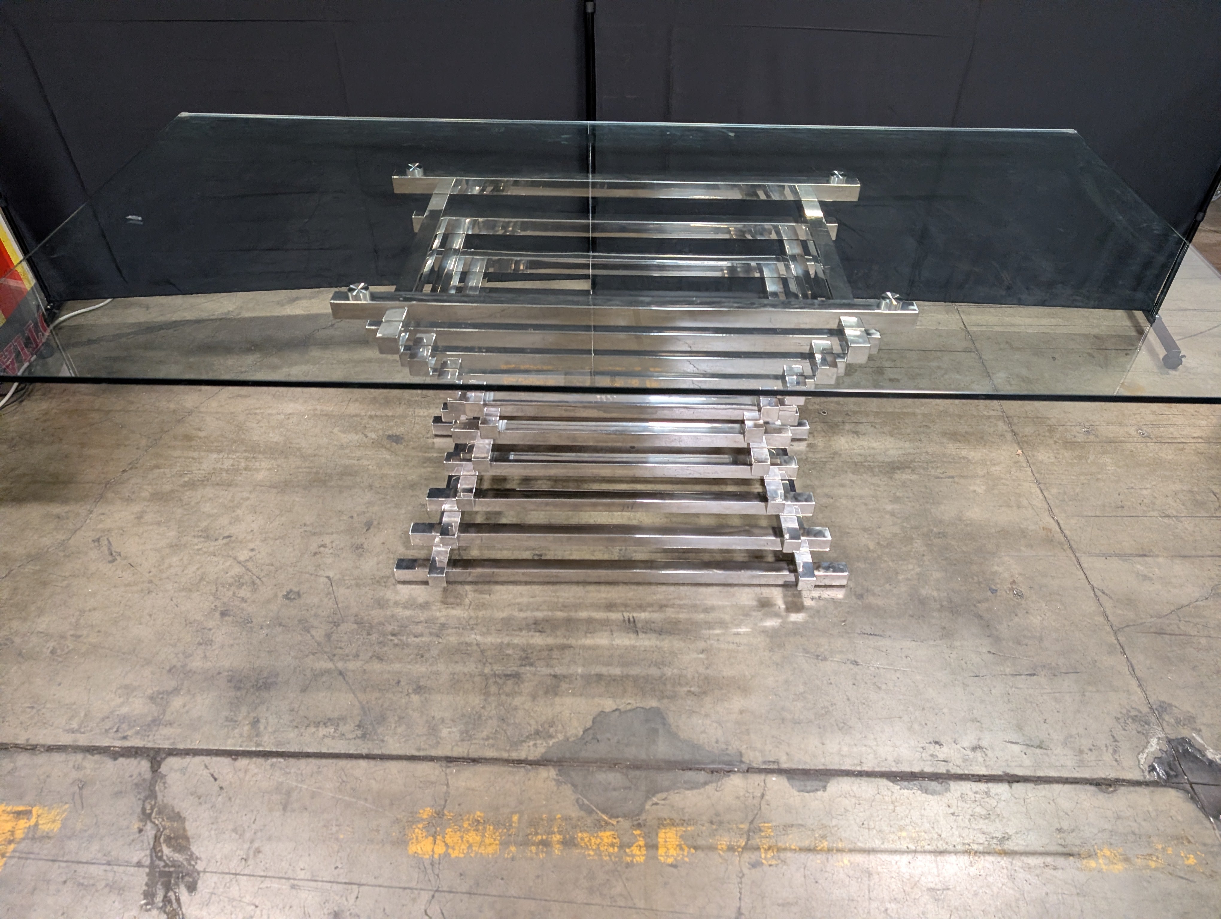 Modern Geometric Glass Top Coffee Table with Chrome Base