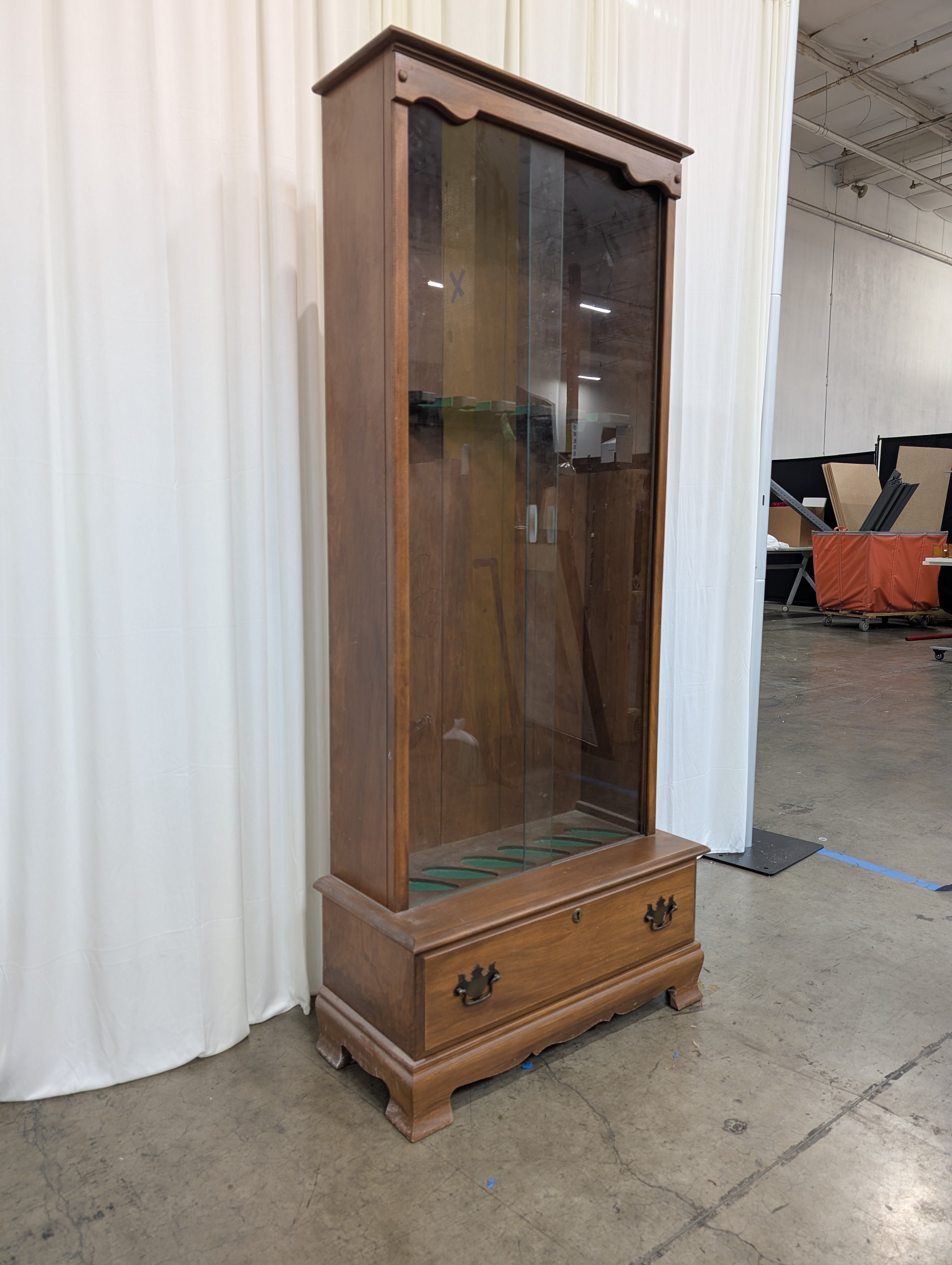 Brown Wood Shotgun Display Cabinet with Glass Doors