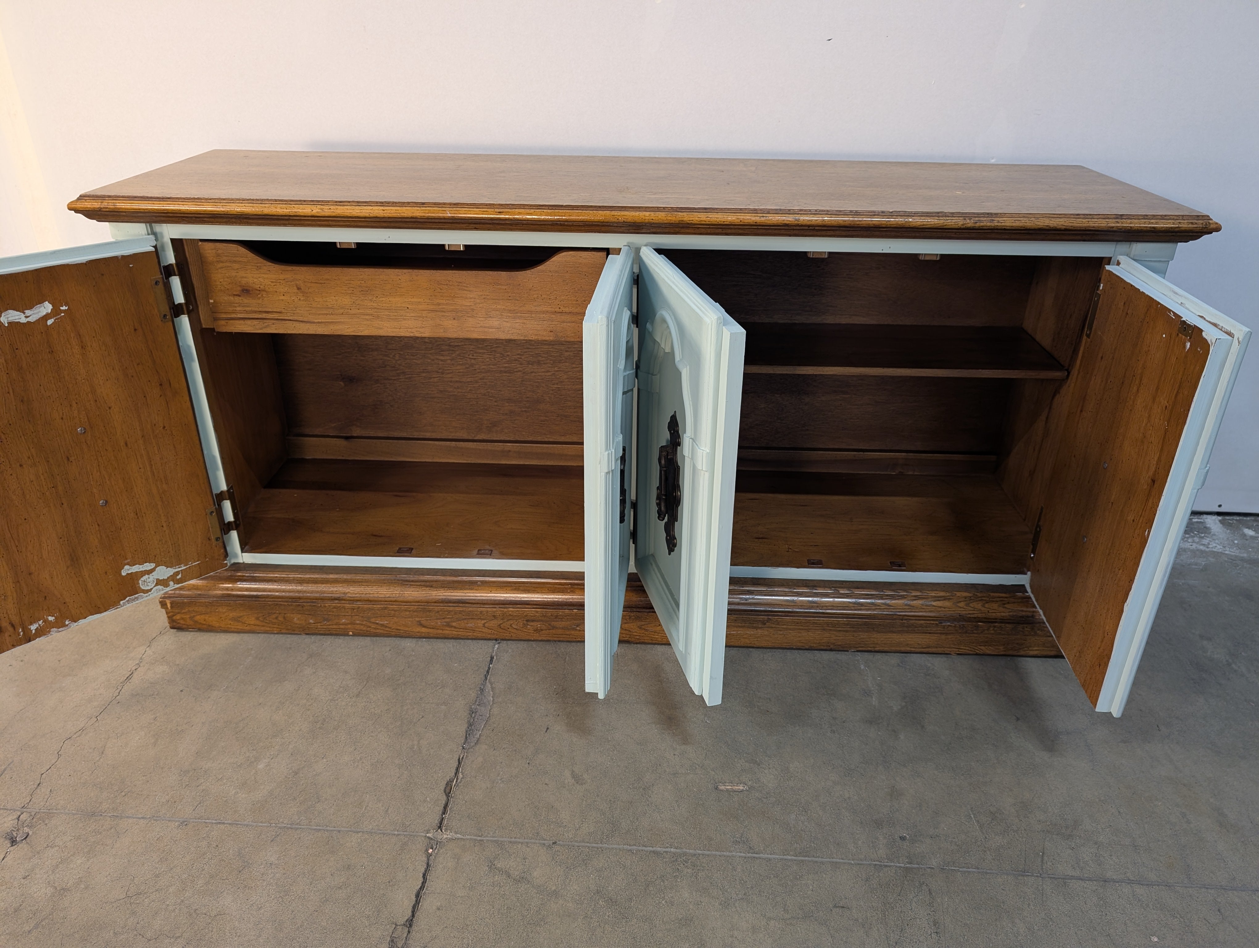 Charming Aqua Painted Wood Sideboard Buffet Cabinet