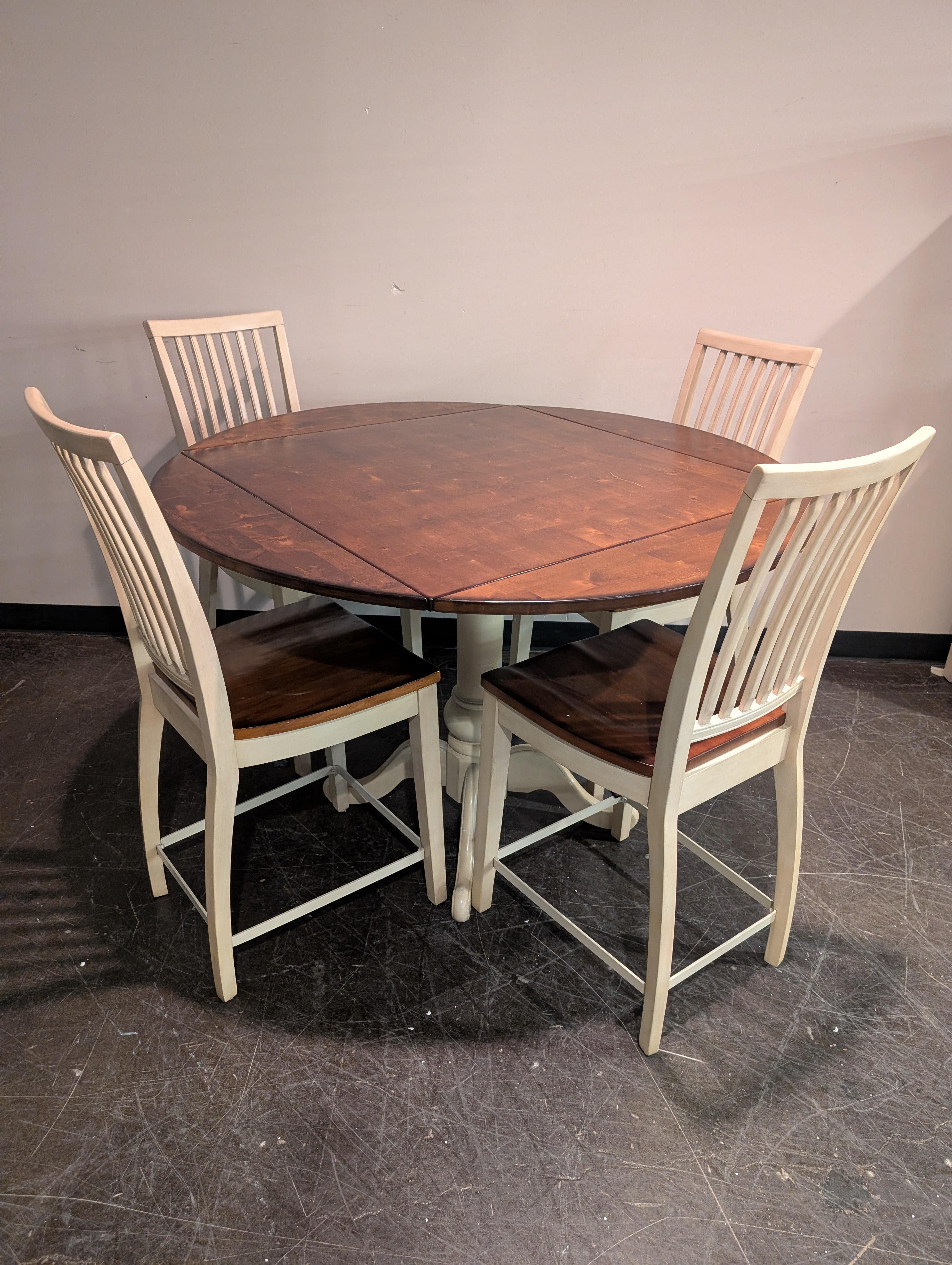 Compact Two-Tone Wood Dining Set with Slat Back Chairs